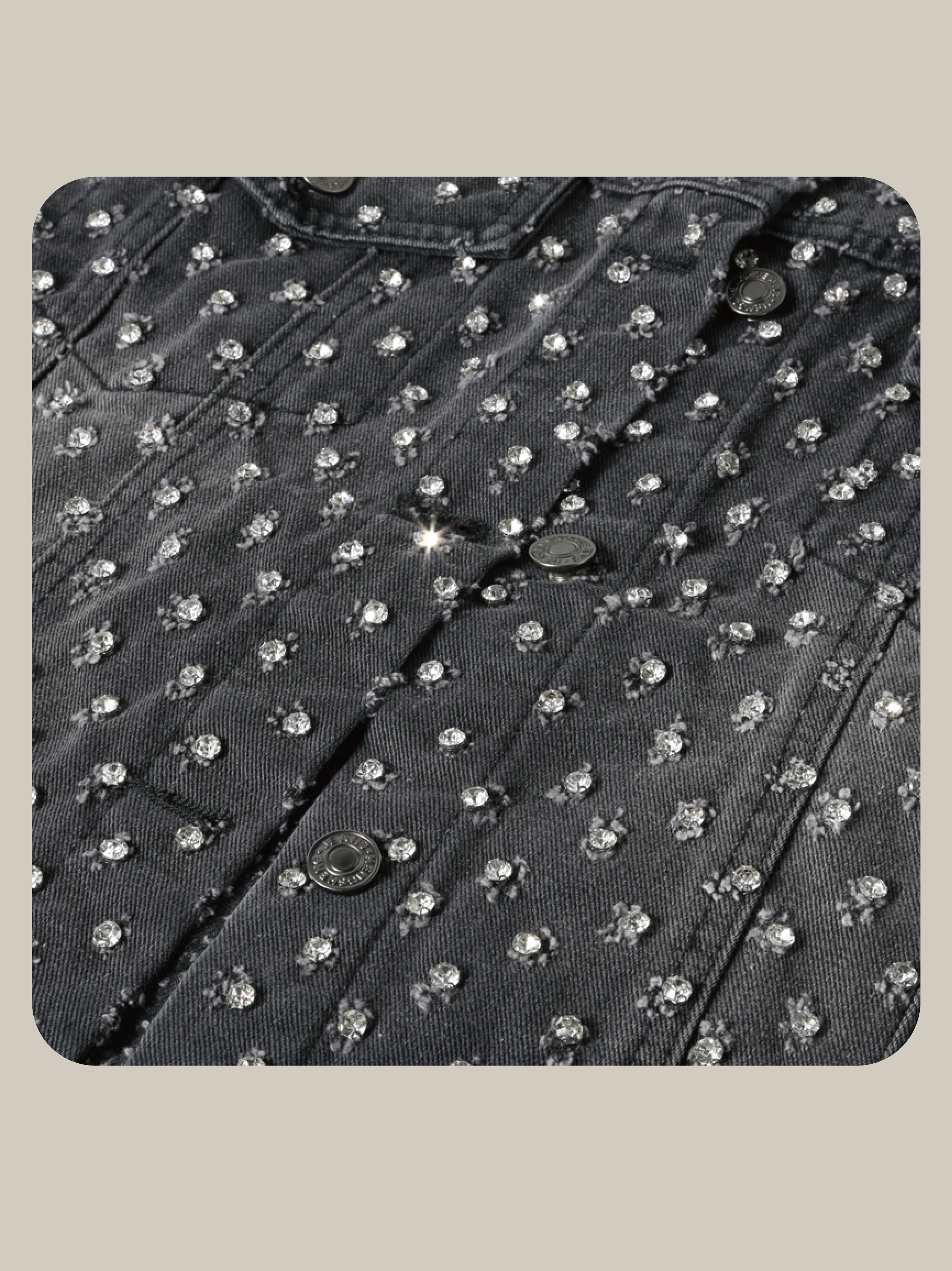 Texture Crystal Deco Denim Jacket/テクスチャー クリスタル デコ デニム ジャケット