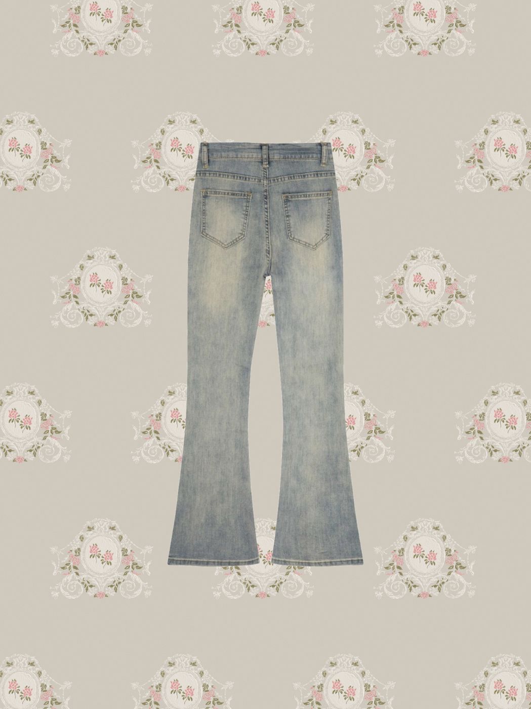 High Waist Star Crystal Studded Hem Denim Pants/ハイウエストスタークリスタルヘムデニムパンツ