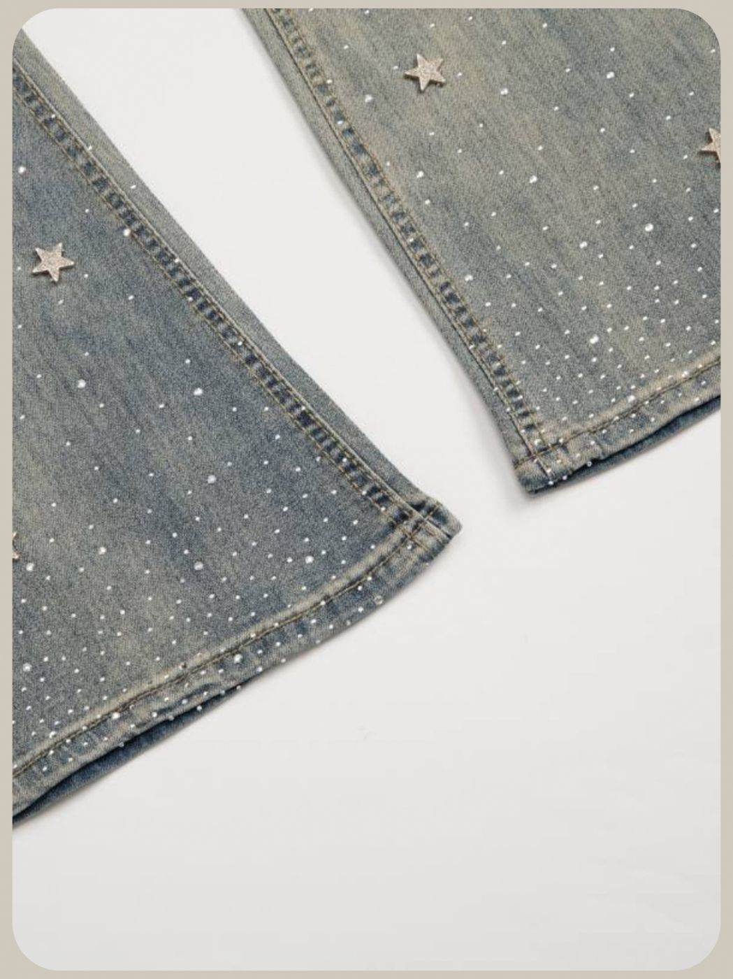 High Waist Star Crystal Studded Hem Denim Pants/ハイウエストスタークリスタルヘムデニムパンツ