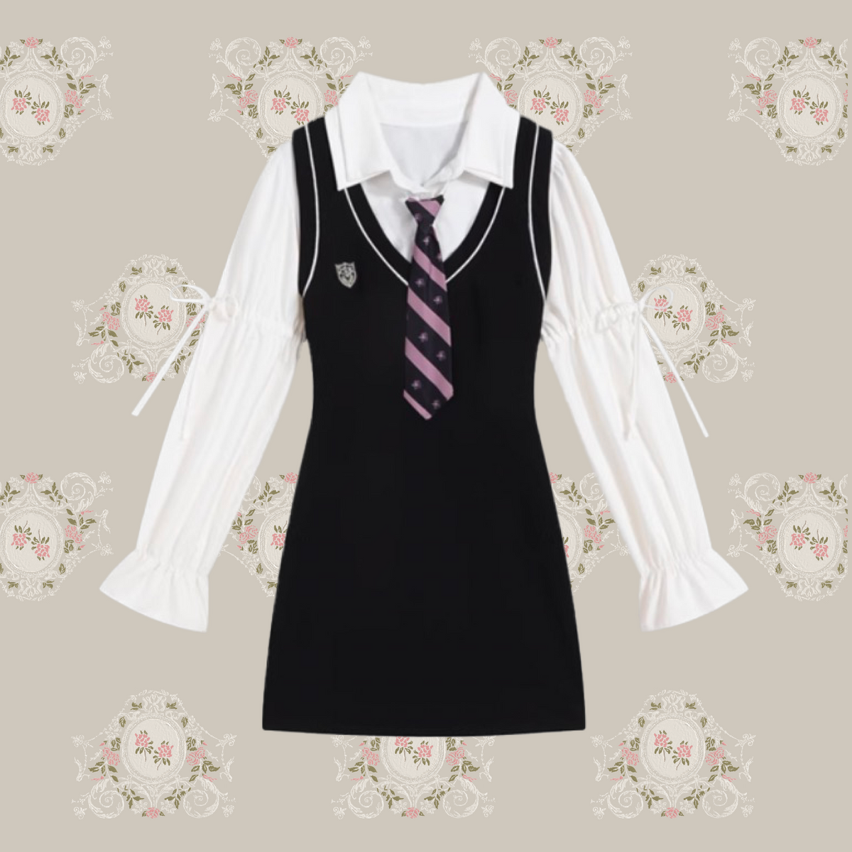Front Tie Preppy Onepiece Set