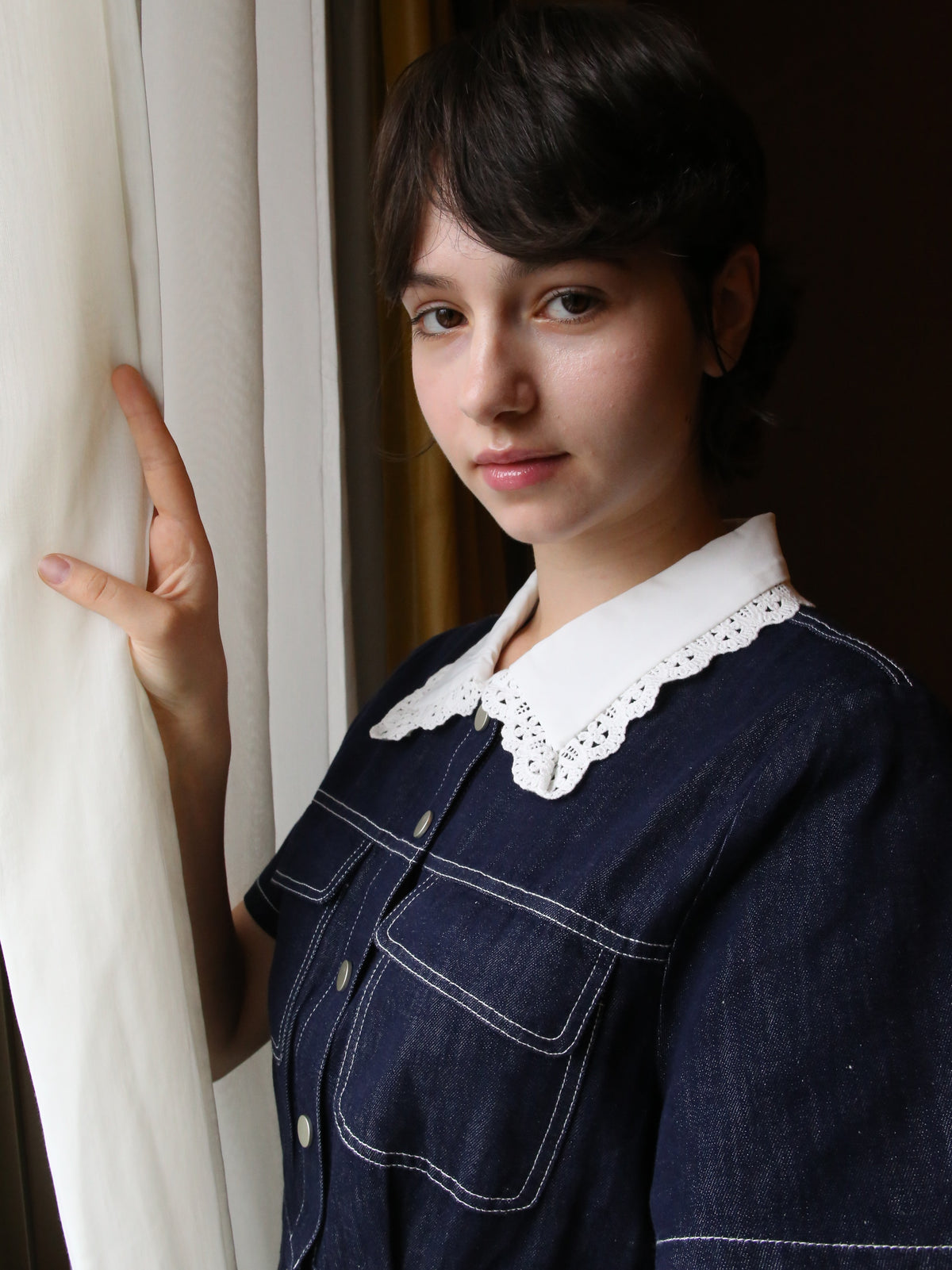 ・予約商品・Lace Collar Denim One Piece