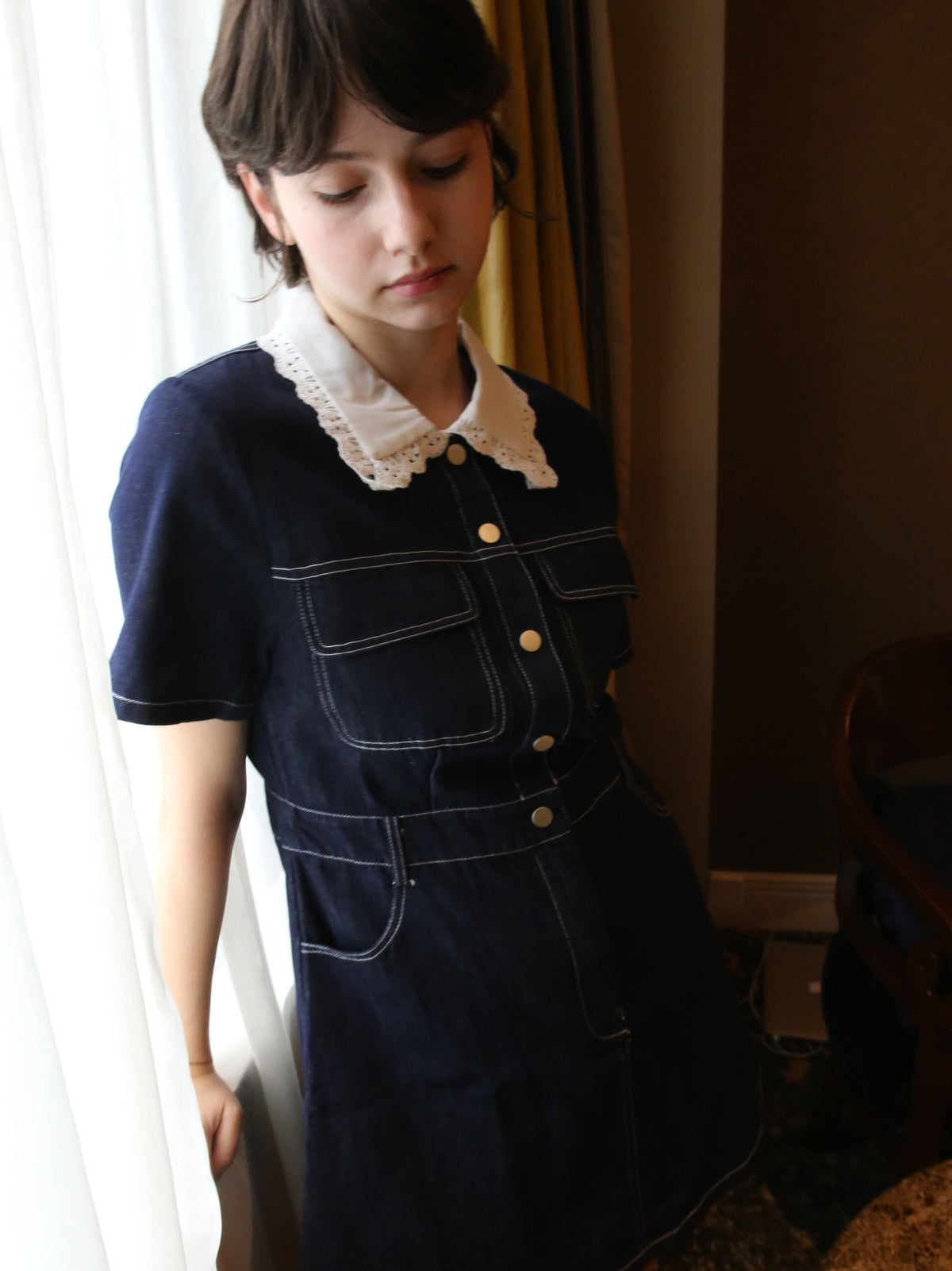 ・予約商品・Lace Collar Denim One Piece