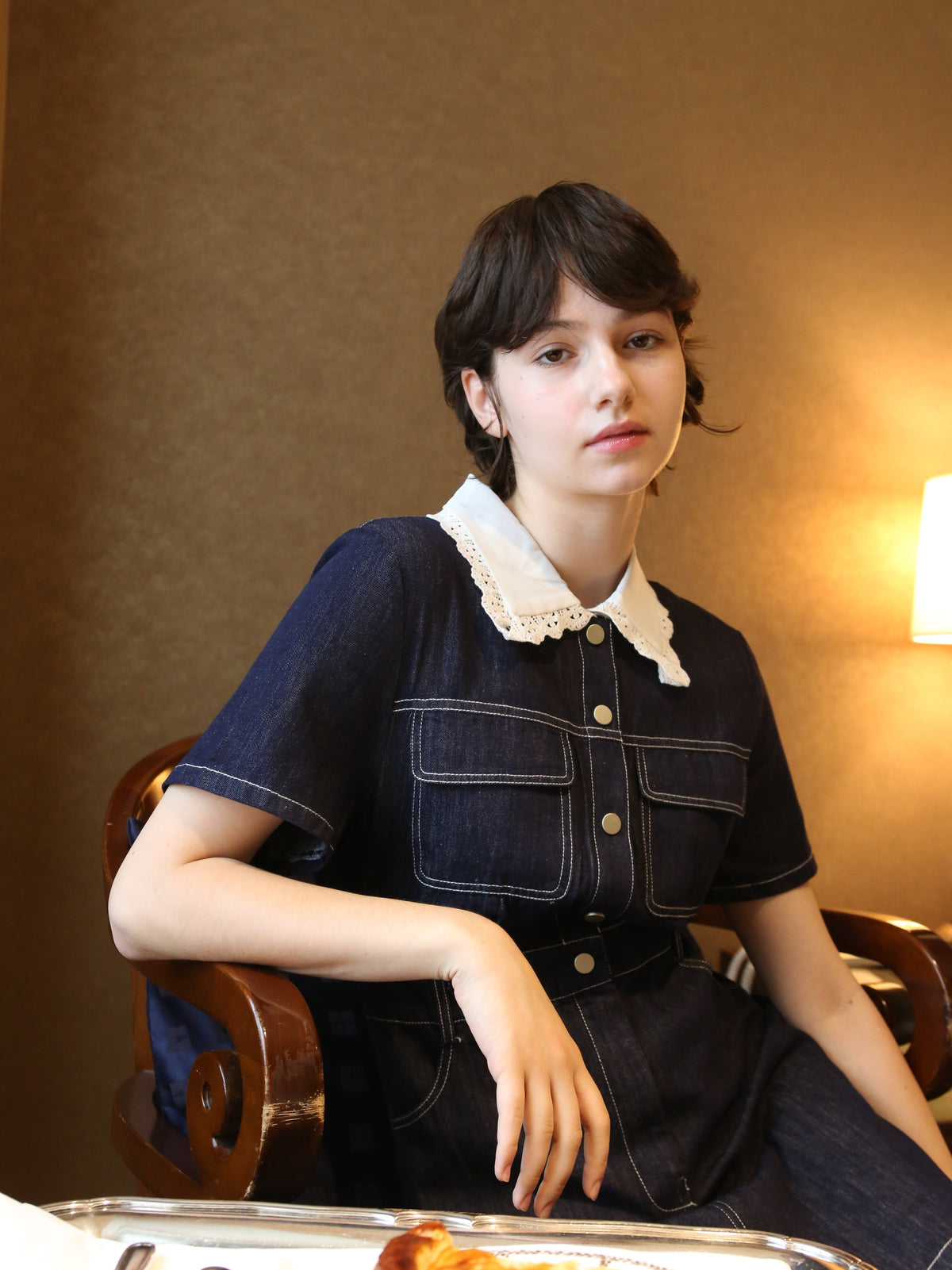 ・予約商品・Lace Collar Denim One Piece