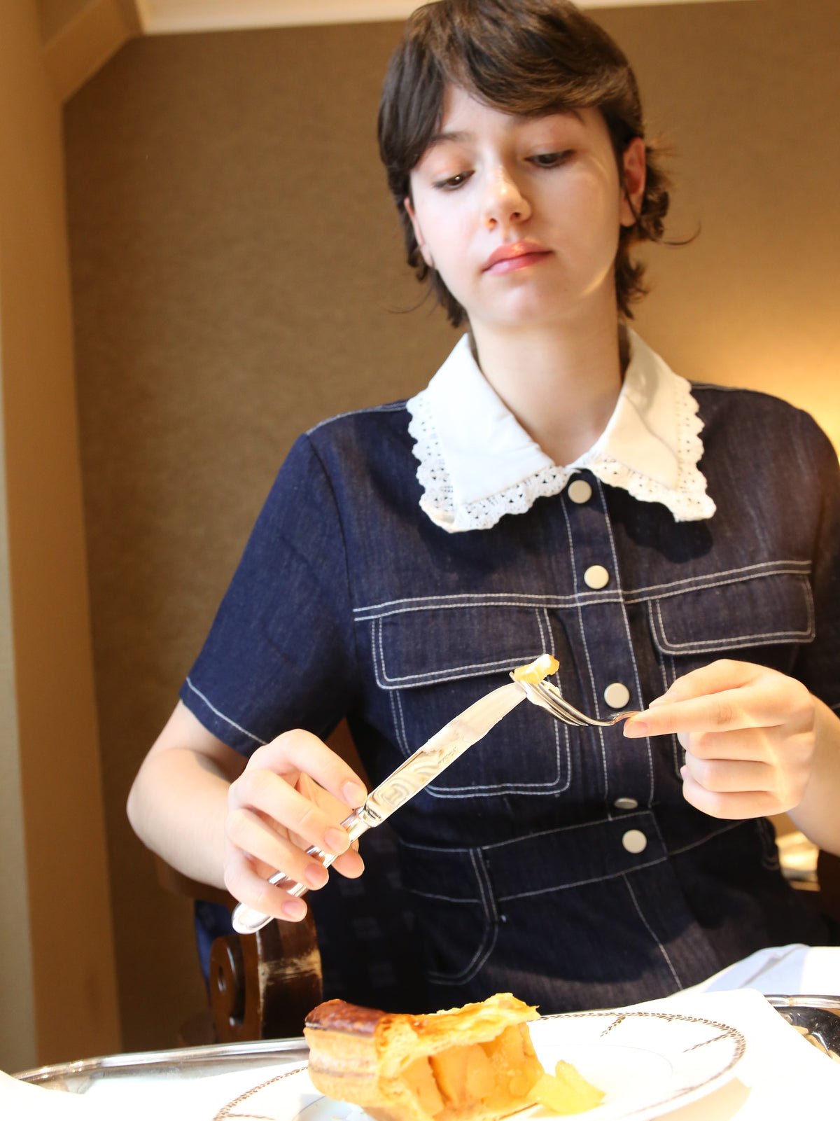 ・予約商品・Lace Collar Denim One Piece