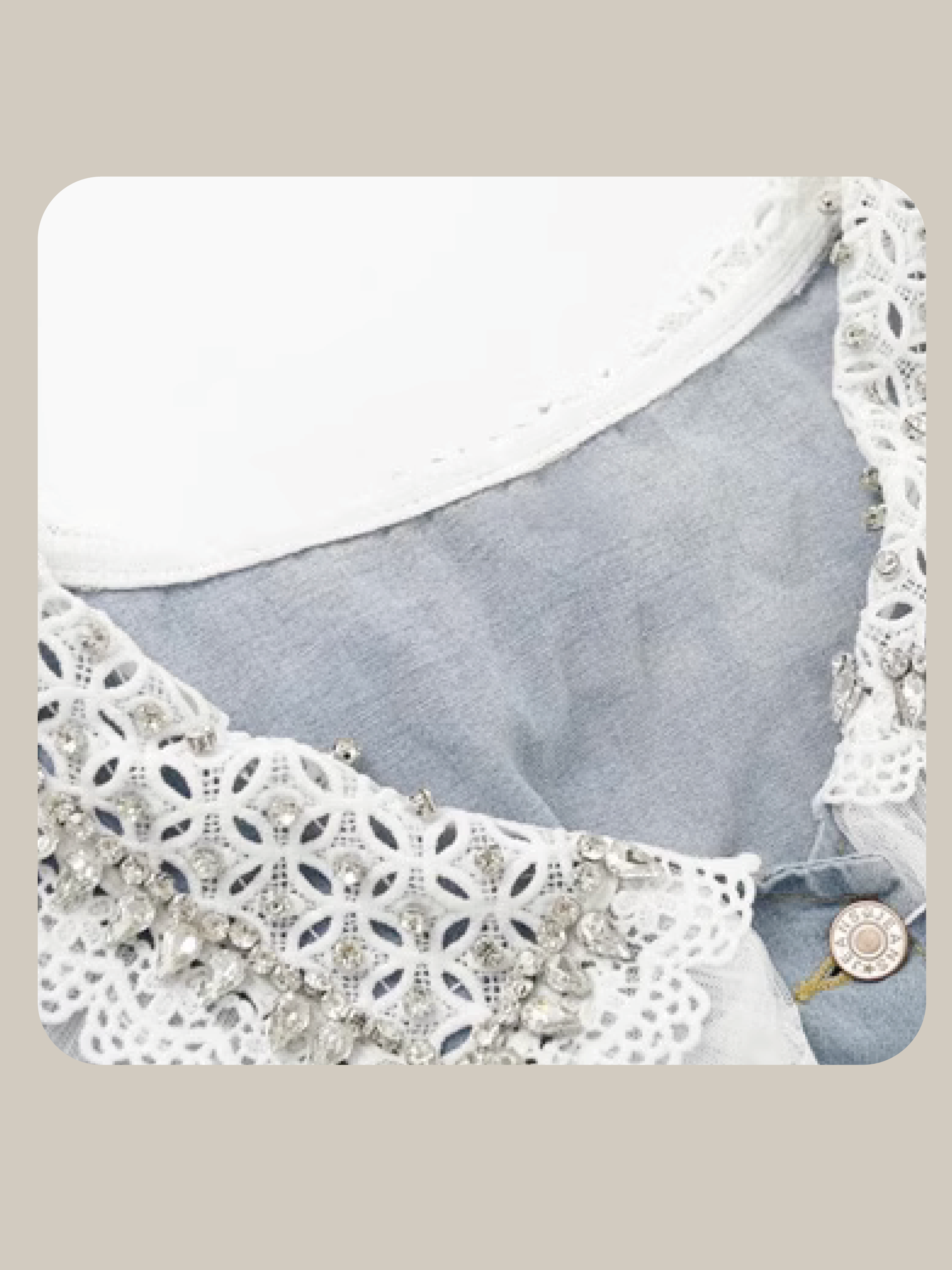 Beading Design Lace Collar Denim Dress  ビーズデザインレースカラーデニムドレス