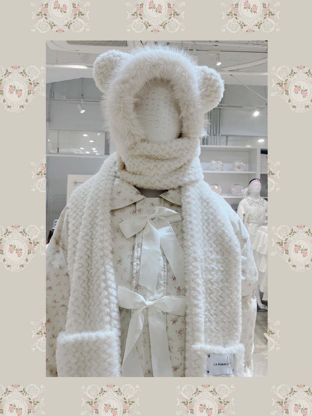 Bear Fluffy Muffler Knit Hat