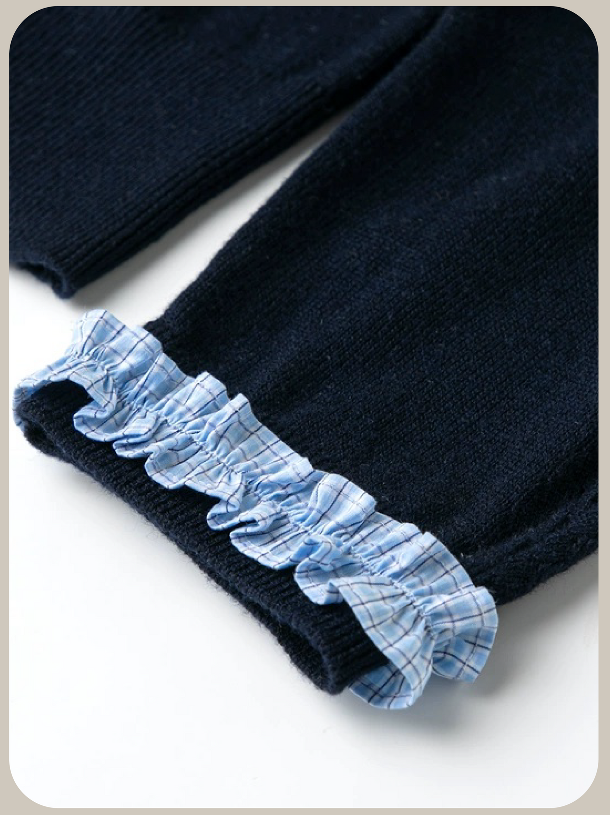 Navy Ruffle Trim Knit Cardigan/ネイビーラッフルトリムニットカーディガン