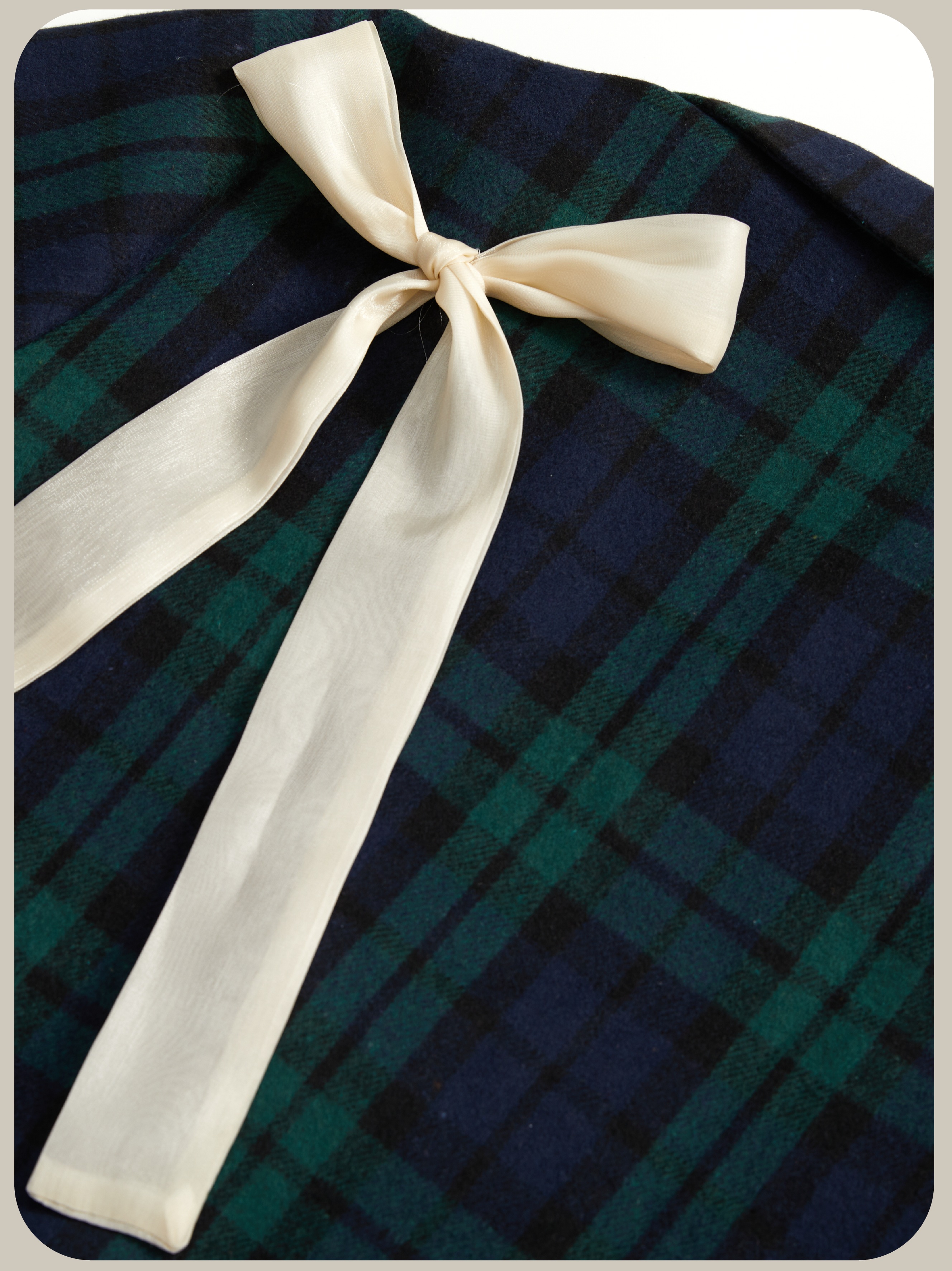 ・予約商品・Ribbon Attached Wolly Check Coat/リボンアタッチチェックウーリーコート