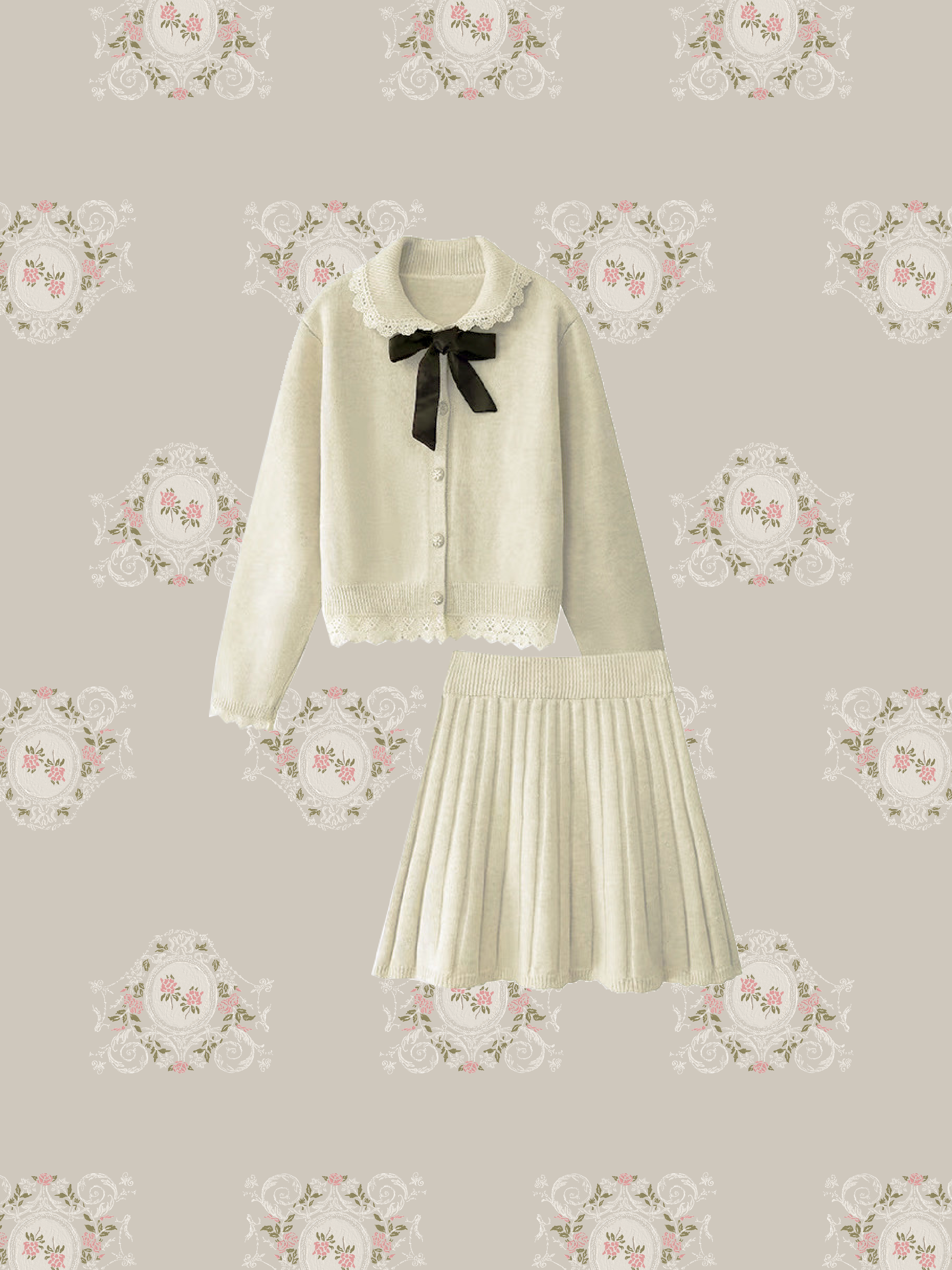 Ribbon Collar Knit Set Up/リボンカラーニットセットアップ