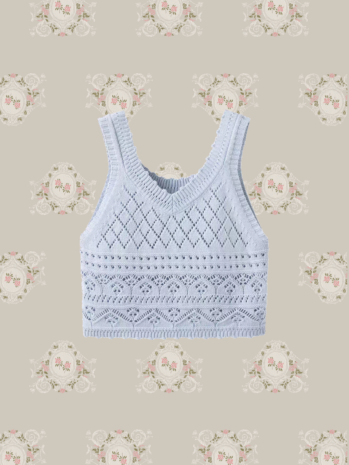 Hollow Knit Vest Ruffled Tie Blouse Set Up/透かし編みニットベストラッフルタイブラウスセットアップ