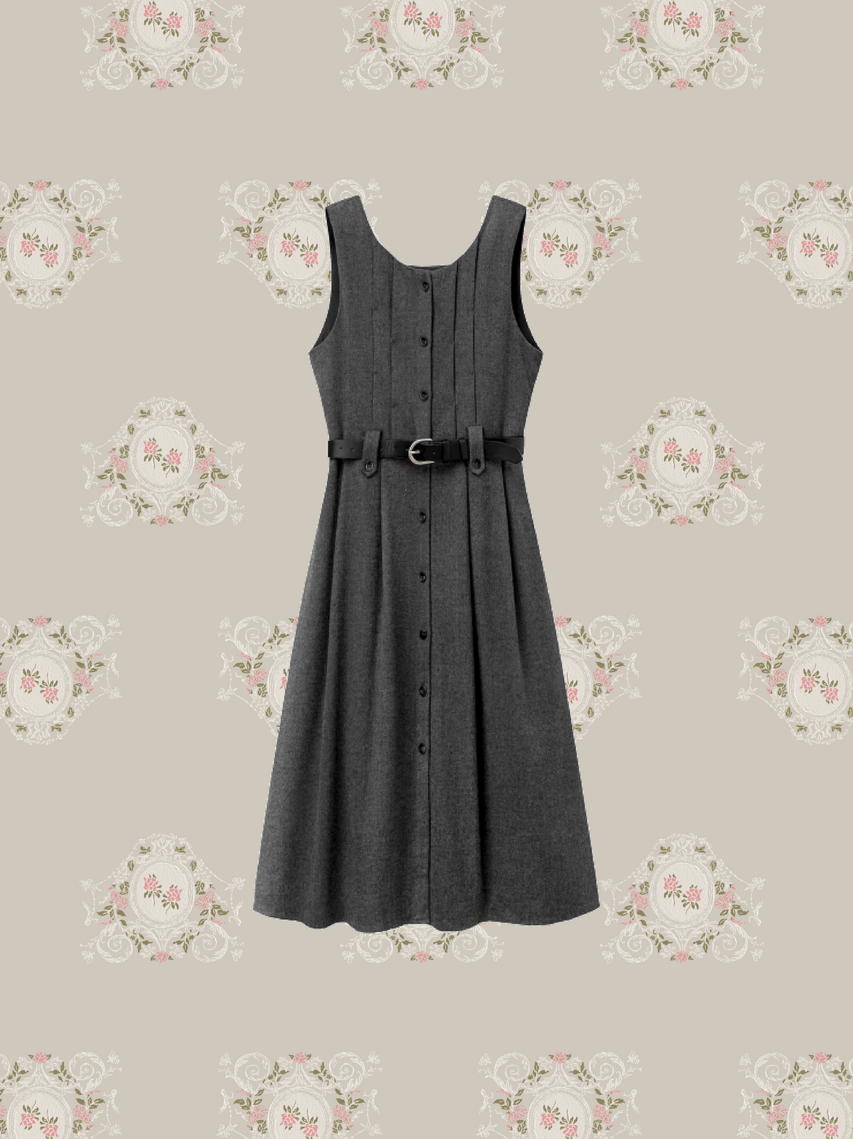 Belted Woolly Dress With Bow Tie Collar Blouse Set Up/ベルト付きウールワンピースボウタイブラウスセットアップ