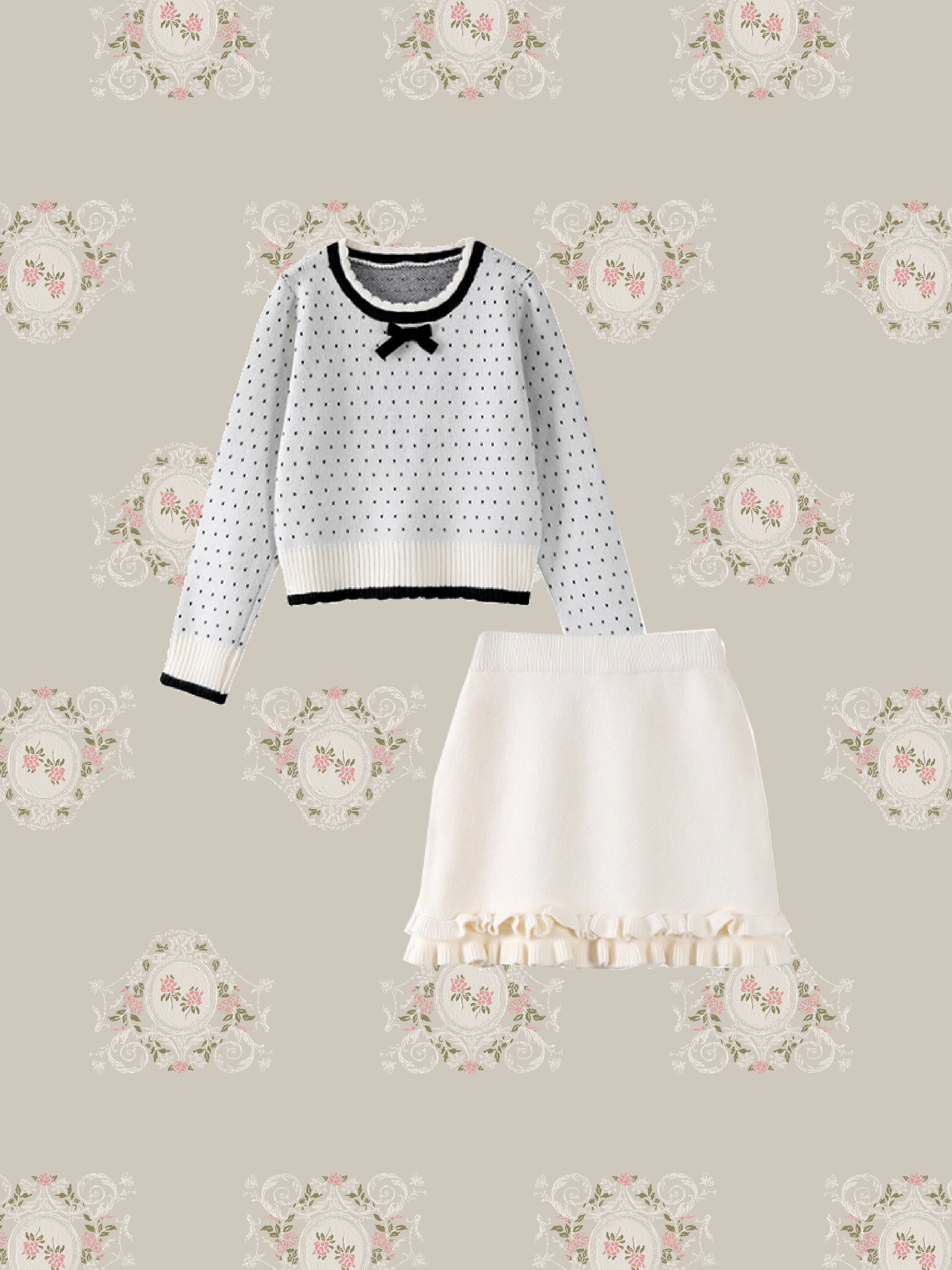 Dots Frill Piping Knit Set Up/ドットフリルパイピングニットセットアップ