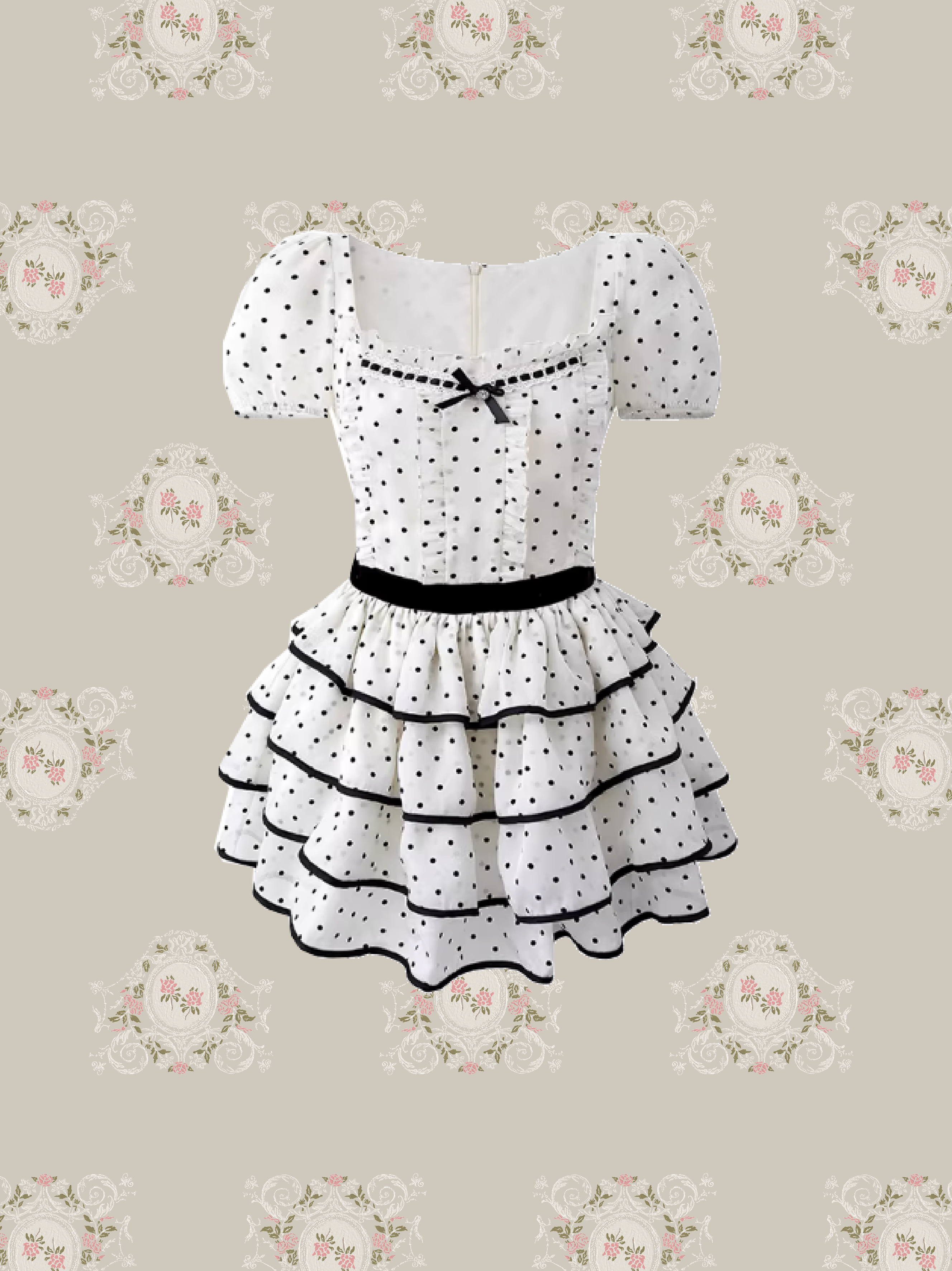 Square Collar Flare Dots Dress/スクエアカラーフレアドットドレス