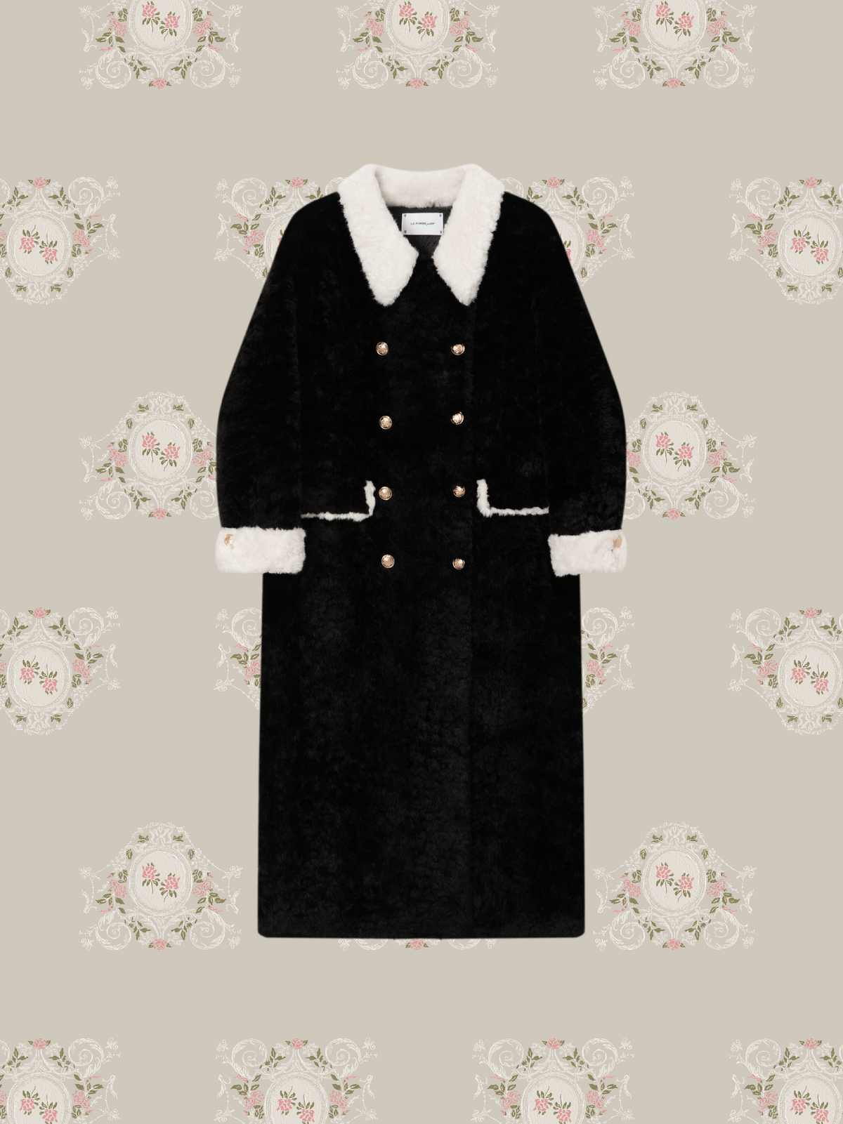 Contrast White Fur Double Breasted Boa Coat/コントラストホワイトファーダブルブレストボアコート