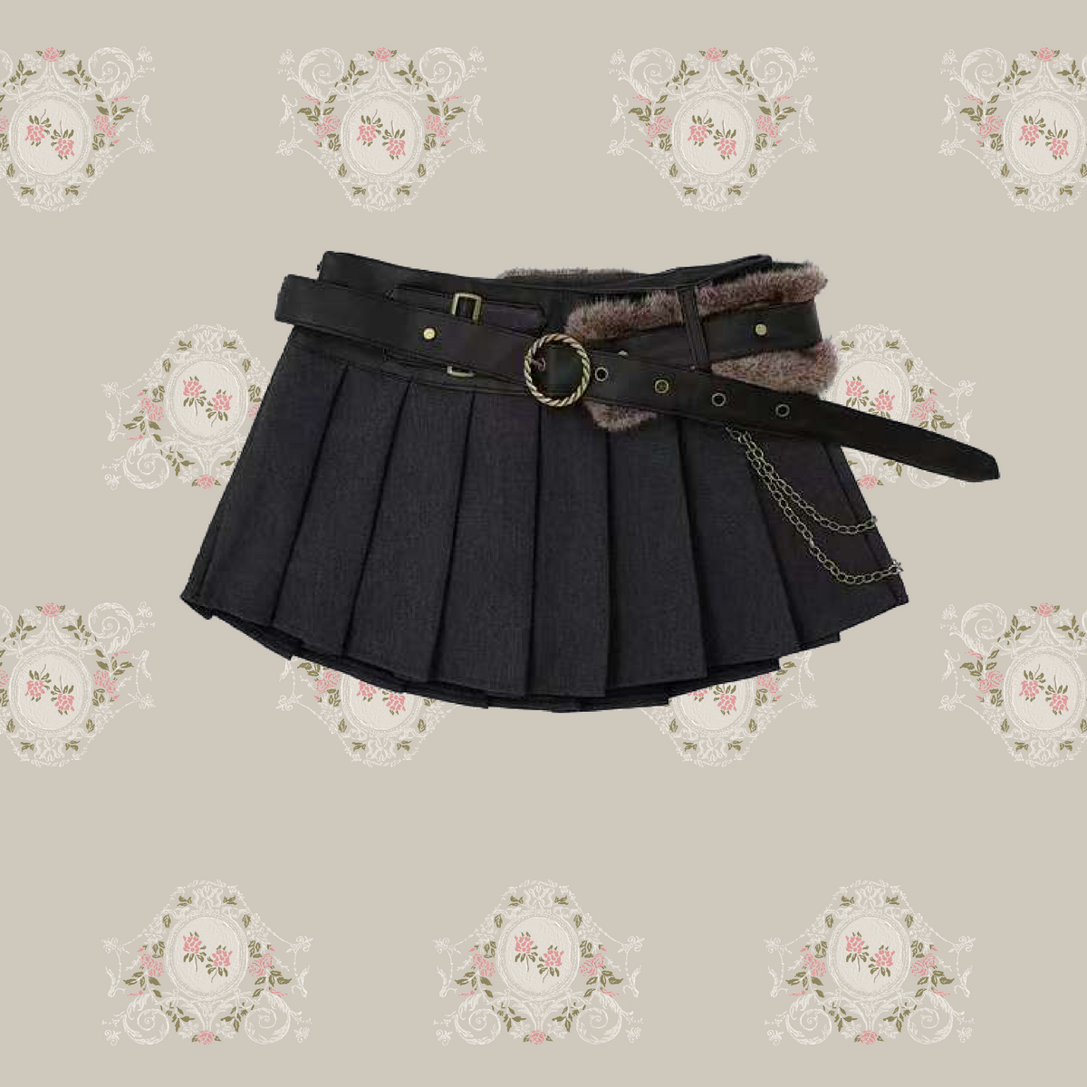 Fur Belt Pleats Mini Skirt/ファーベルトプリーツミニスカート