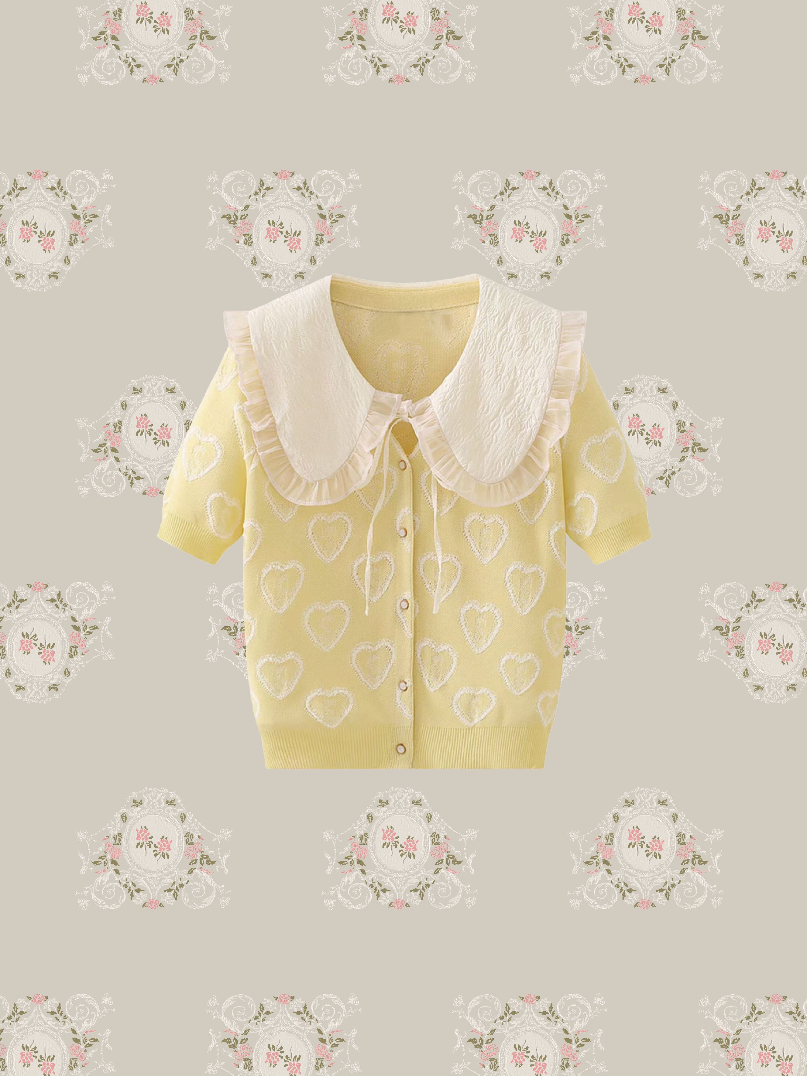 Baby Collar Short-sleeved Cardigan/ベビーカラー半袖カーディガン