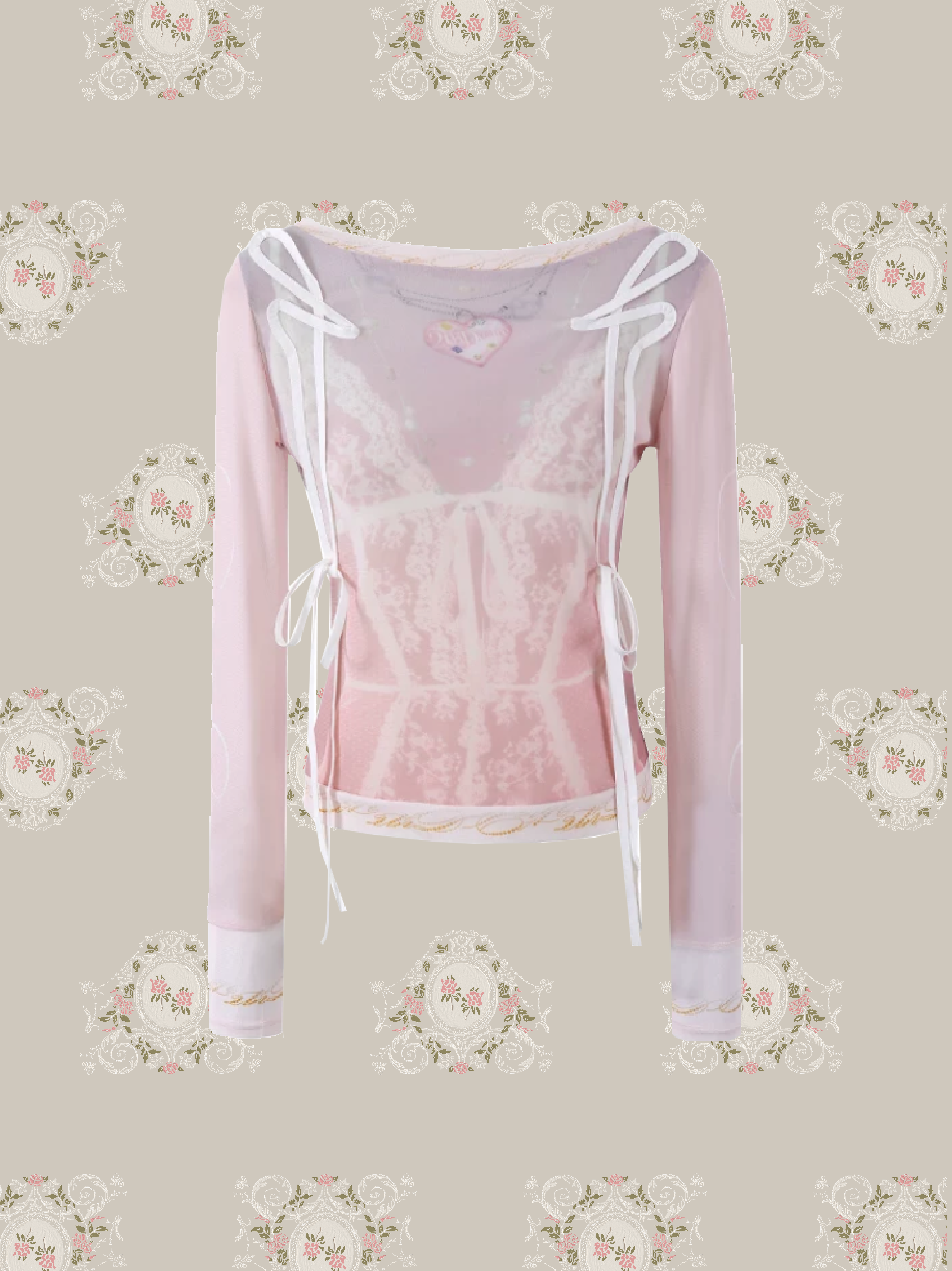 Pink Motif Lace Up Top/ピンクモチーフレースアップトップス
