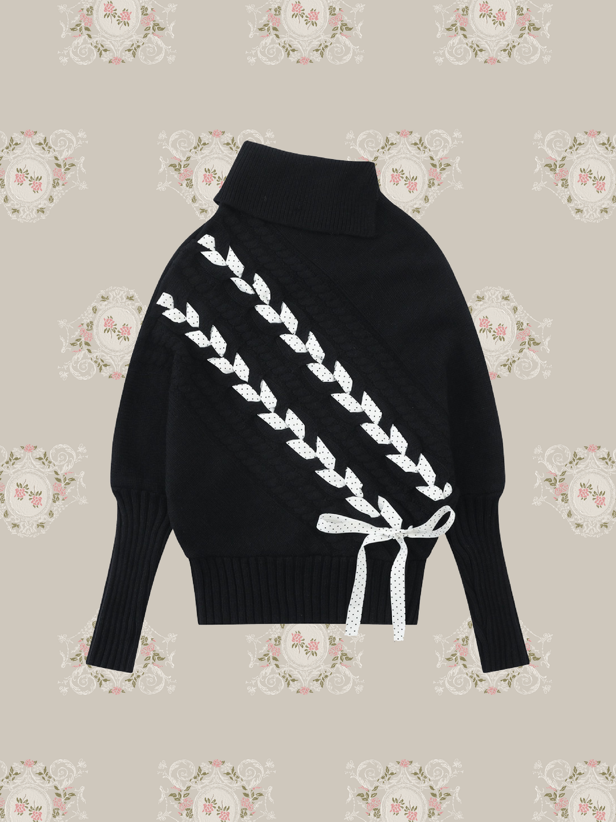 Polka Dot Ribbon Cape Knit/水玉リボン付きニットケープ