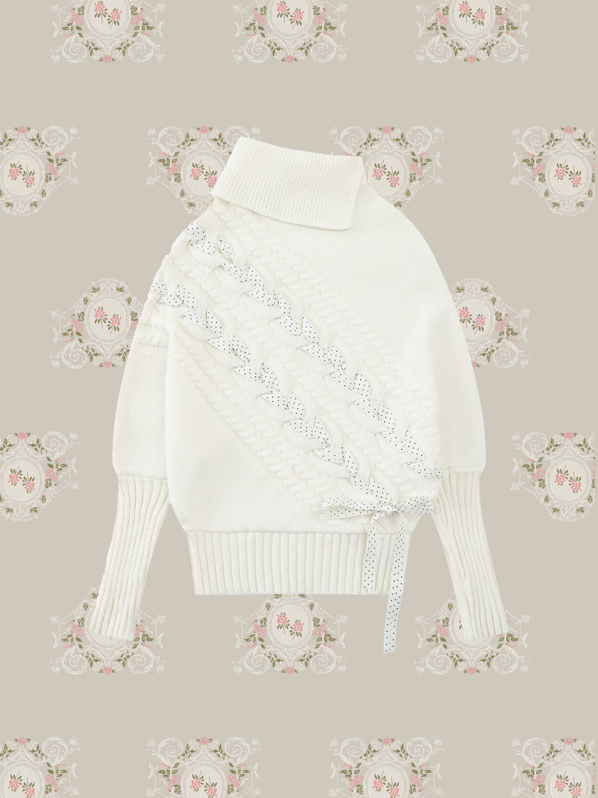 Polka Dot Ribbon Cape Knit/水玉リボン付きニットケープ