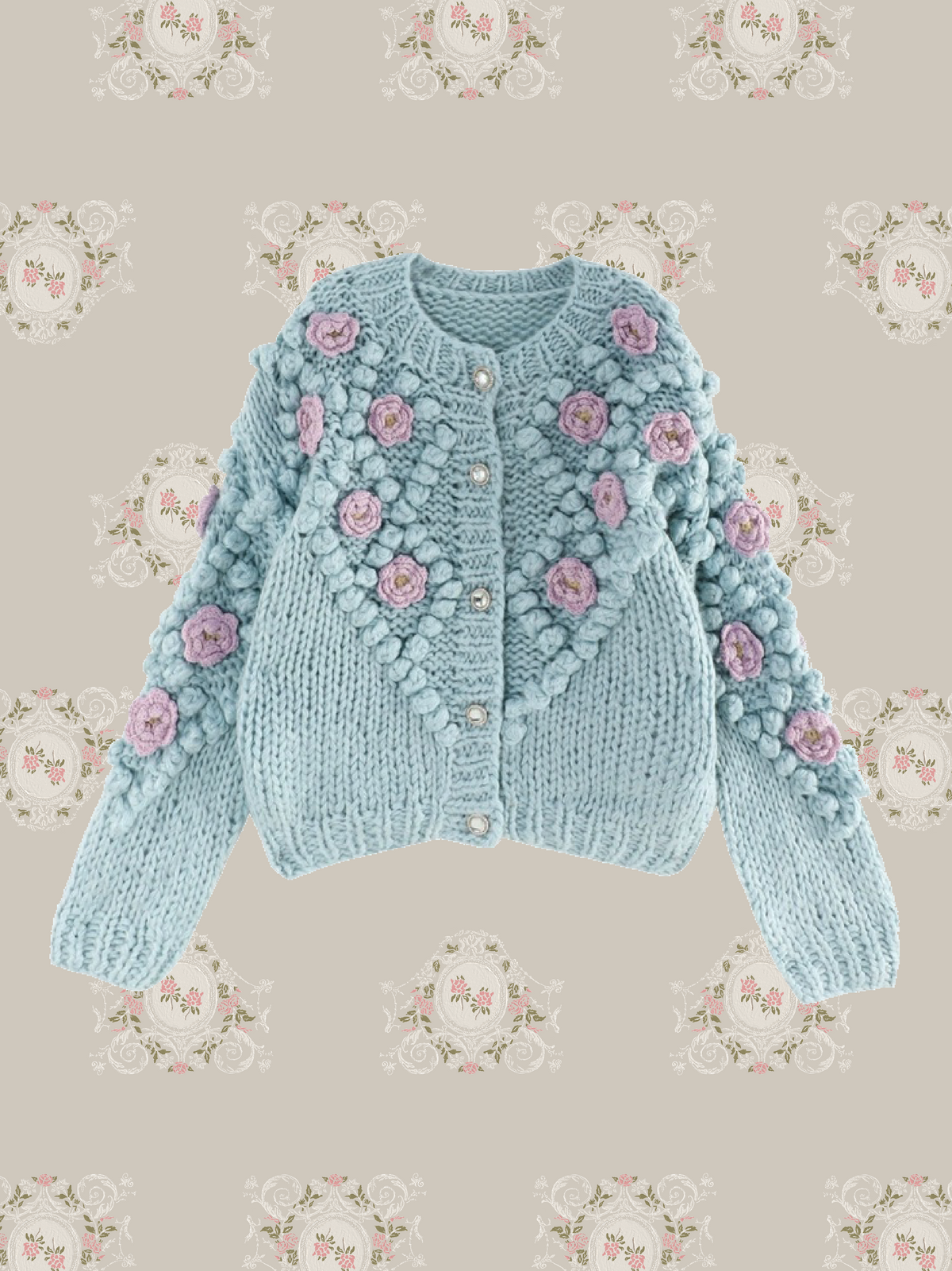 Pastel Blue Flower Embroidery Cardigan/パステルブルー花柄刺繍カーディガン