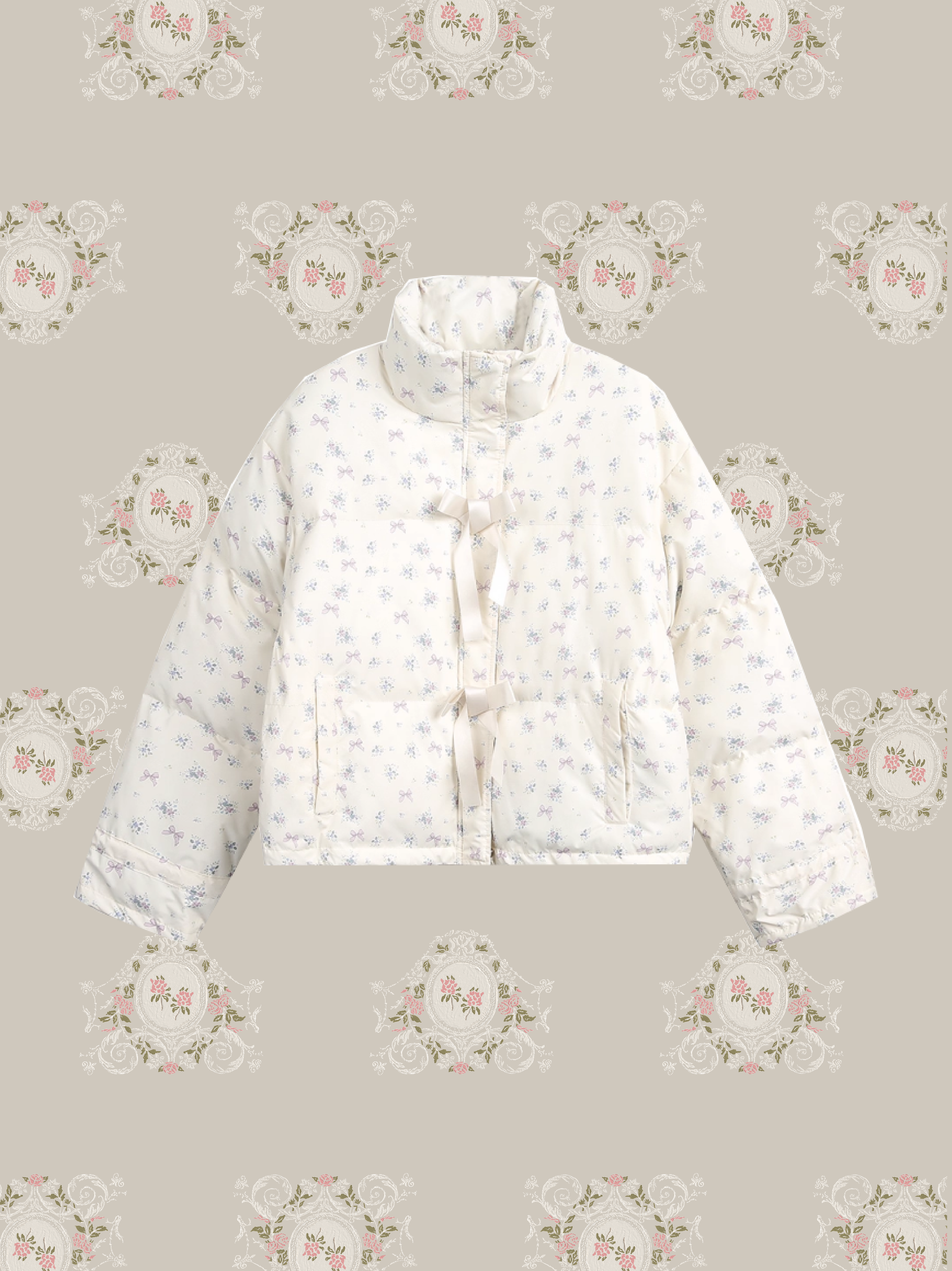 Sweet Flroal Ribbon Motif Down Jacket/スイートフローラルリボンモチーフダウンジャケット