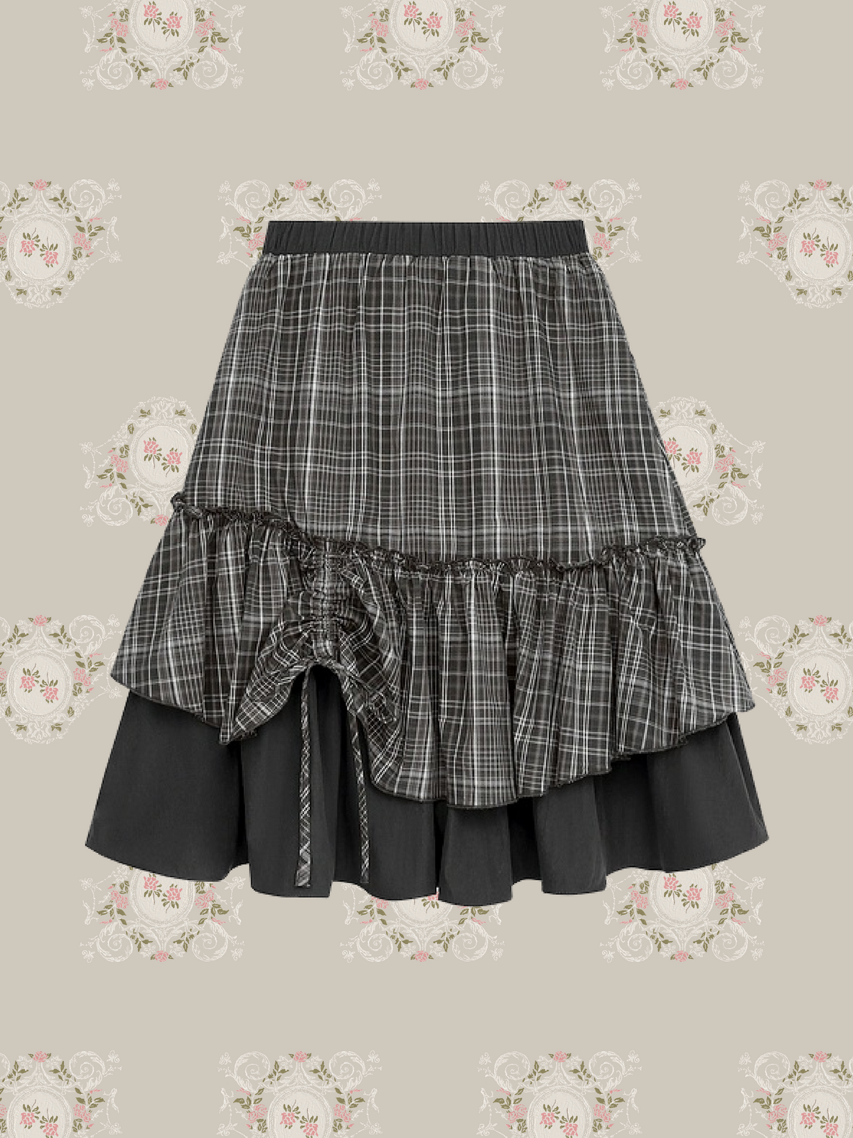 Elegant Plaid Ruffle Layered Skirt/エレガントチェック柄ラッフルレイヤードスカート
