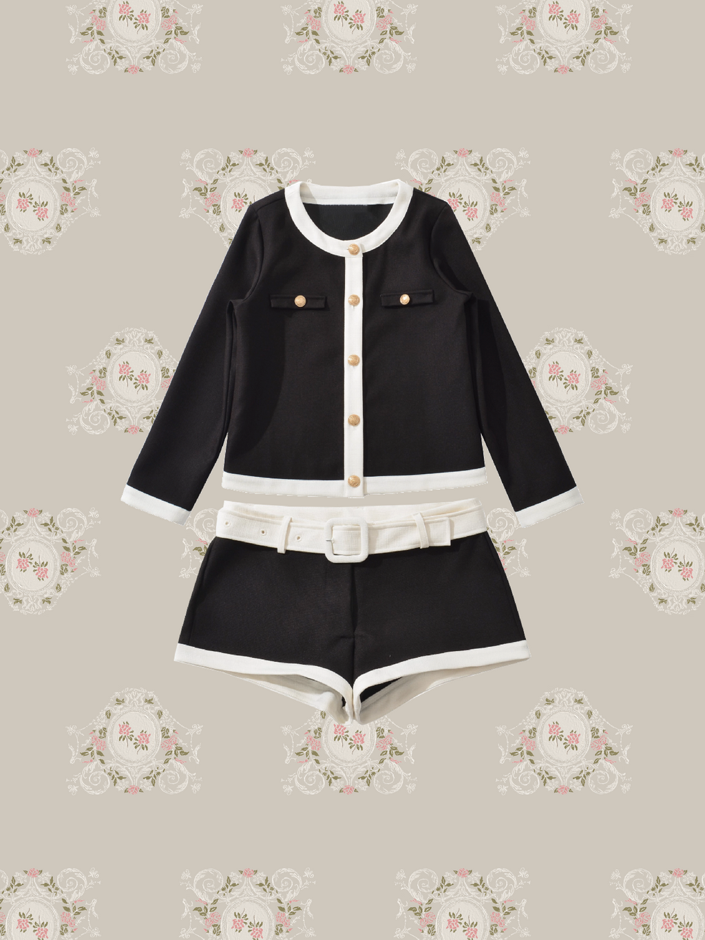 Round Collar Piping Jacket With Short Pants/ラウンドカラー