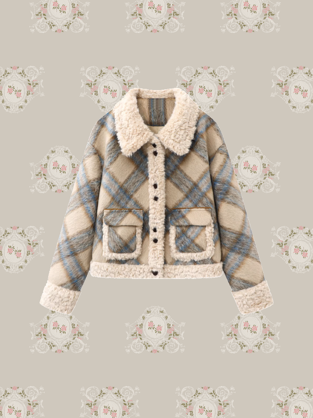 Cozy Check Style Faux Fur Jacket/チェックスタイルフェイクファー