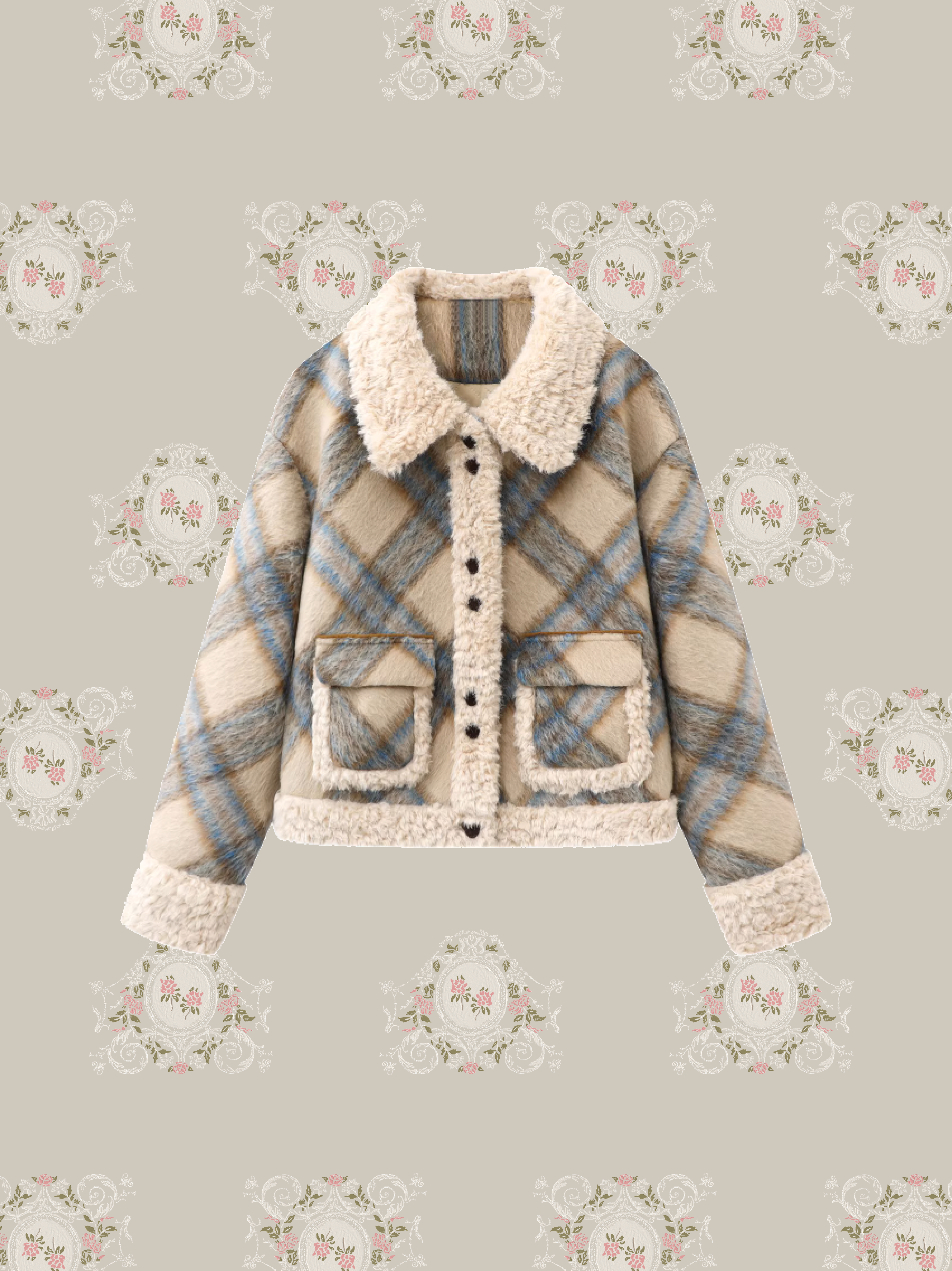 Cozy Check Style Faux Fur Jacket/チェックスタイルフェイクファージャケット