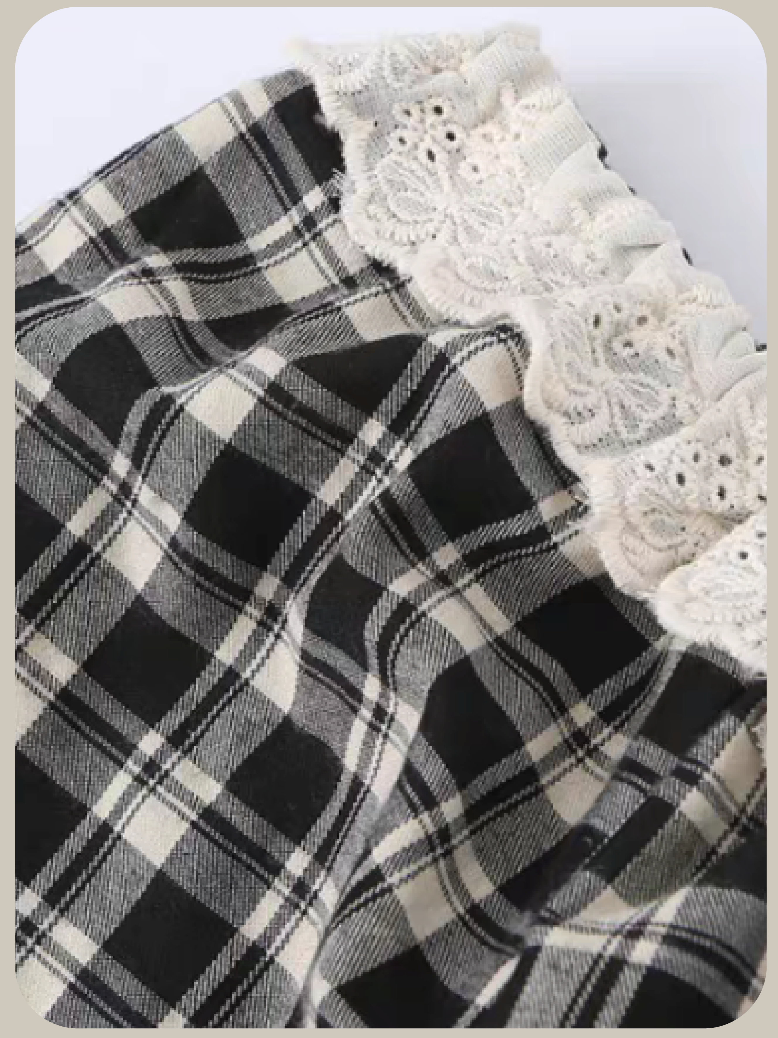 Gingham Check Lace Trim Cropped Top/ギンガムチェックレーストリムクロップドトップス
