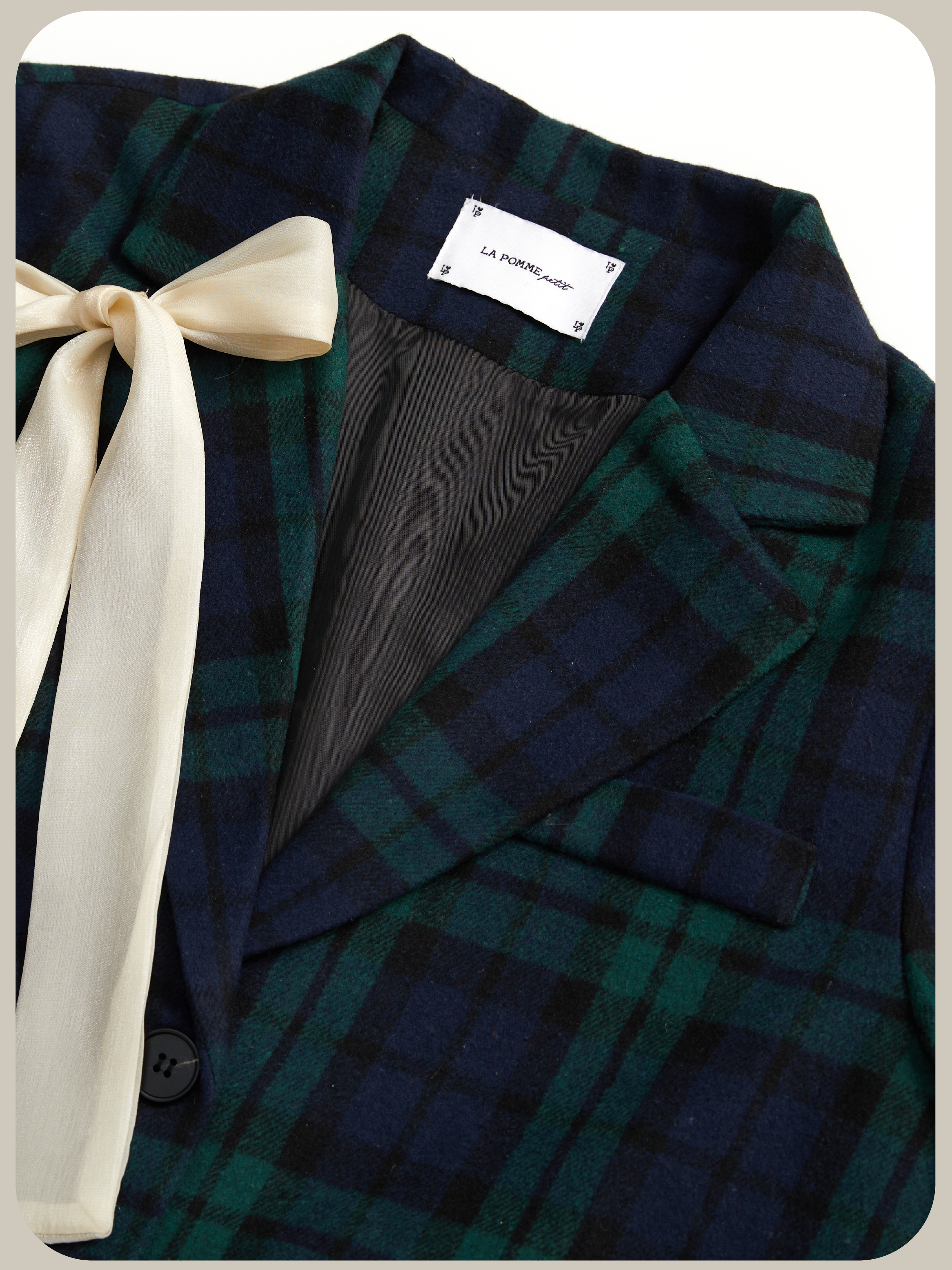 ・予約商品・Ribbon Attached Wolly Check Coat/リボンアタッチチェックウーリーコート