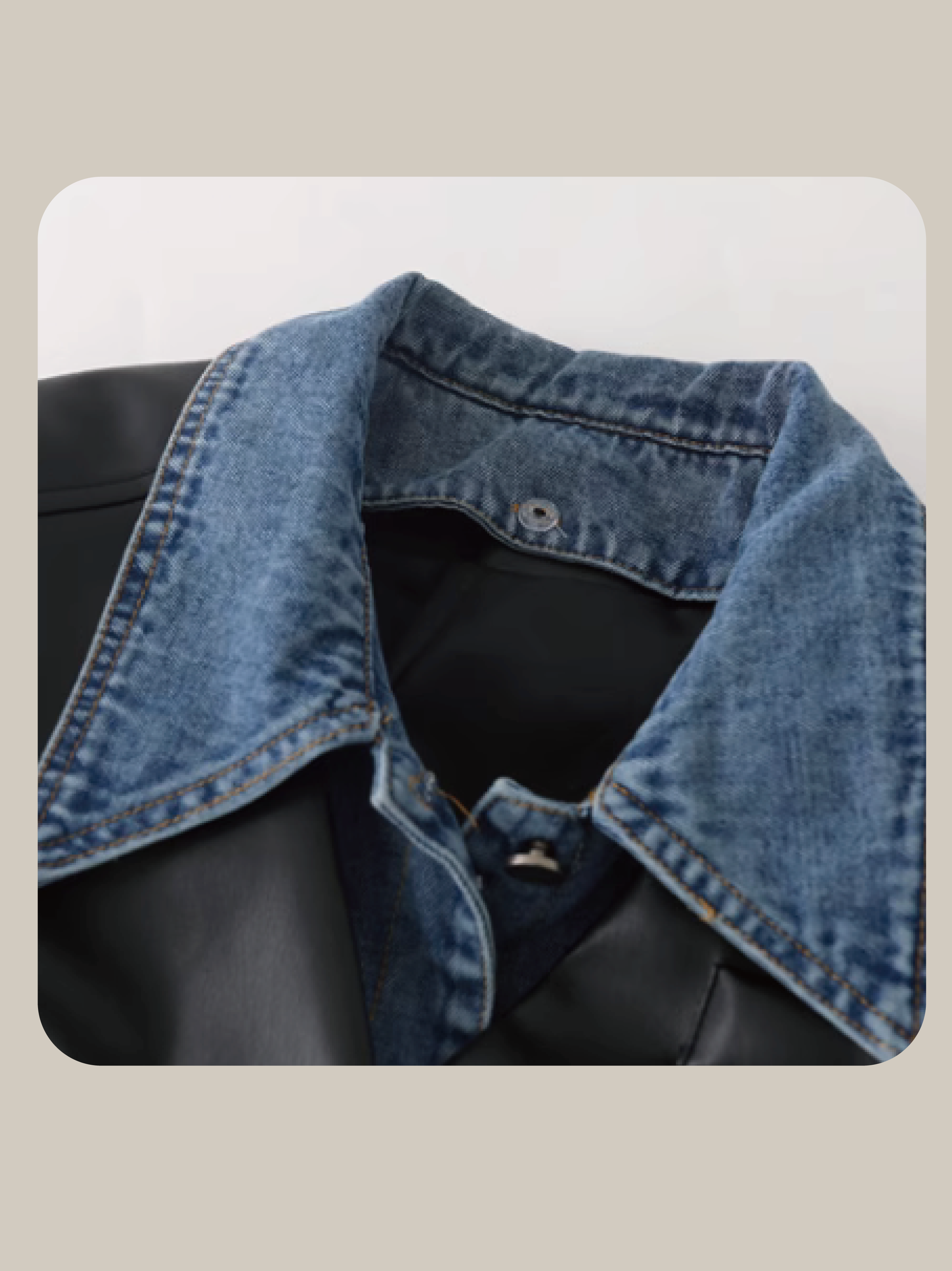 Denim Stitching Short PU Jacket デニムステッチショートPUジャケット