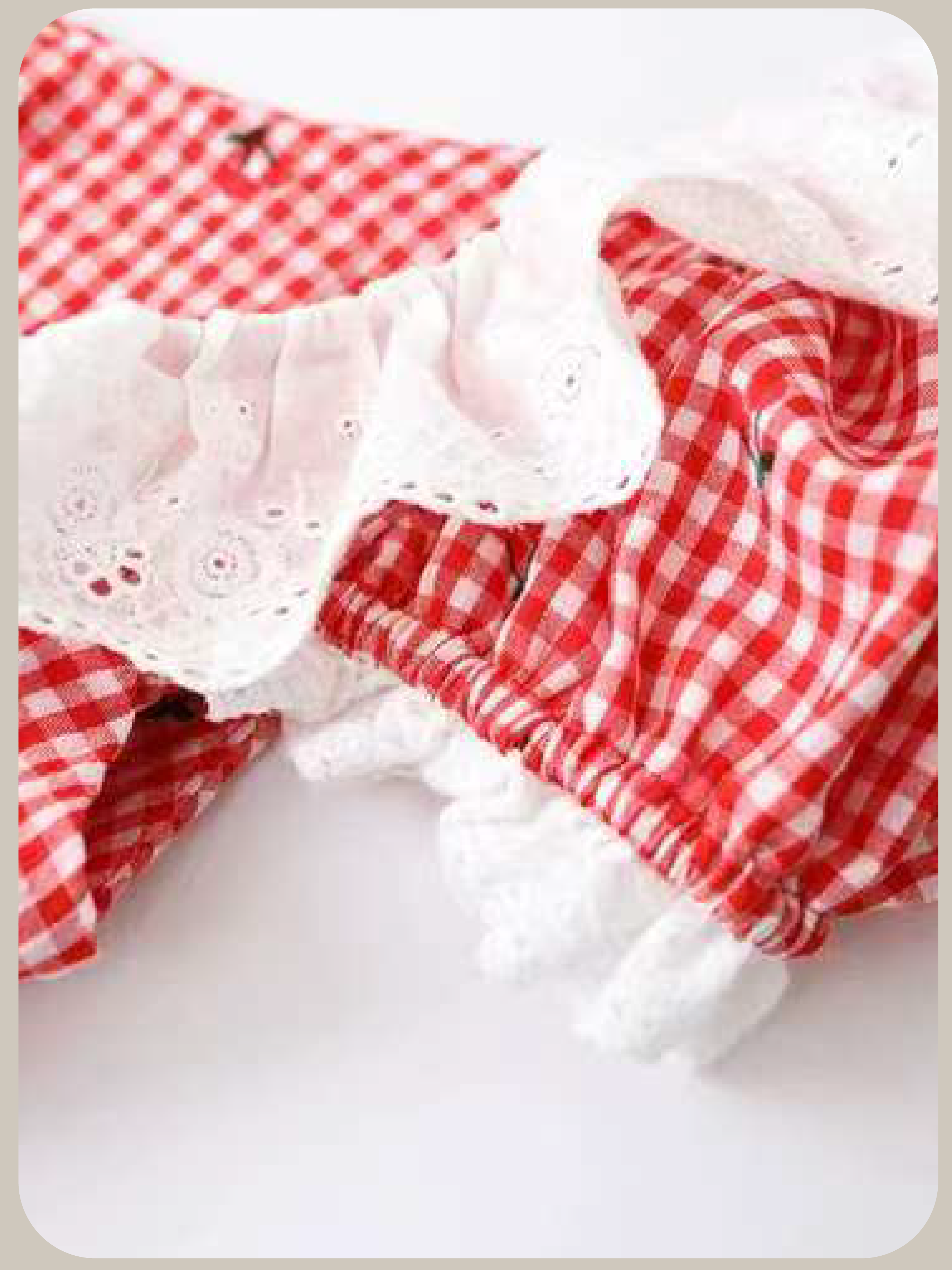 Cheery Lace Trim Puff Sleeve Gingham Set Up/チェリーレーストリムパフスリーブギンガムチェックセットアップ