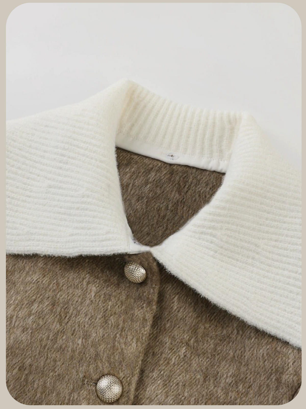 Contrast Knit Collar Cropped Woolly Coat/配色ニット襟クロップド丈ウールコート