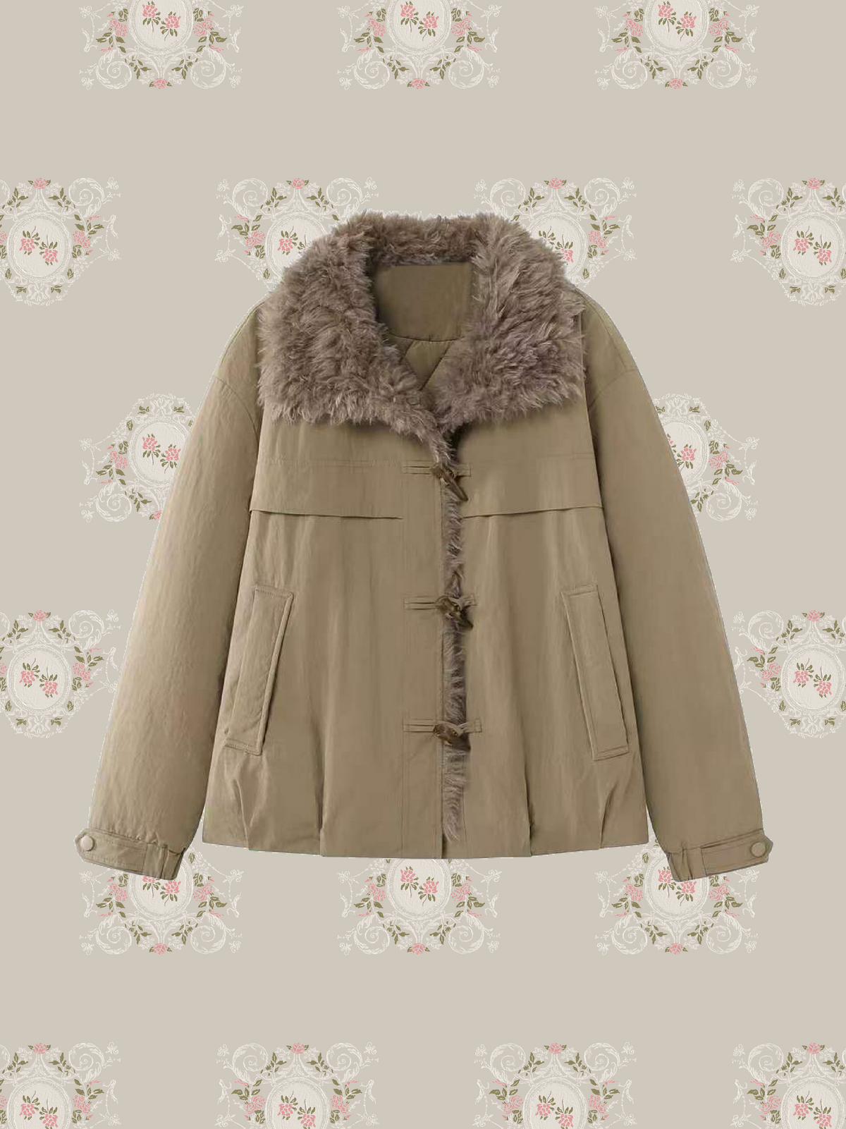 Faux Shearling Collar Toggle Button Down Jacket/フェイクシアリング襟トグルボタンジャケット