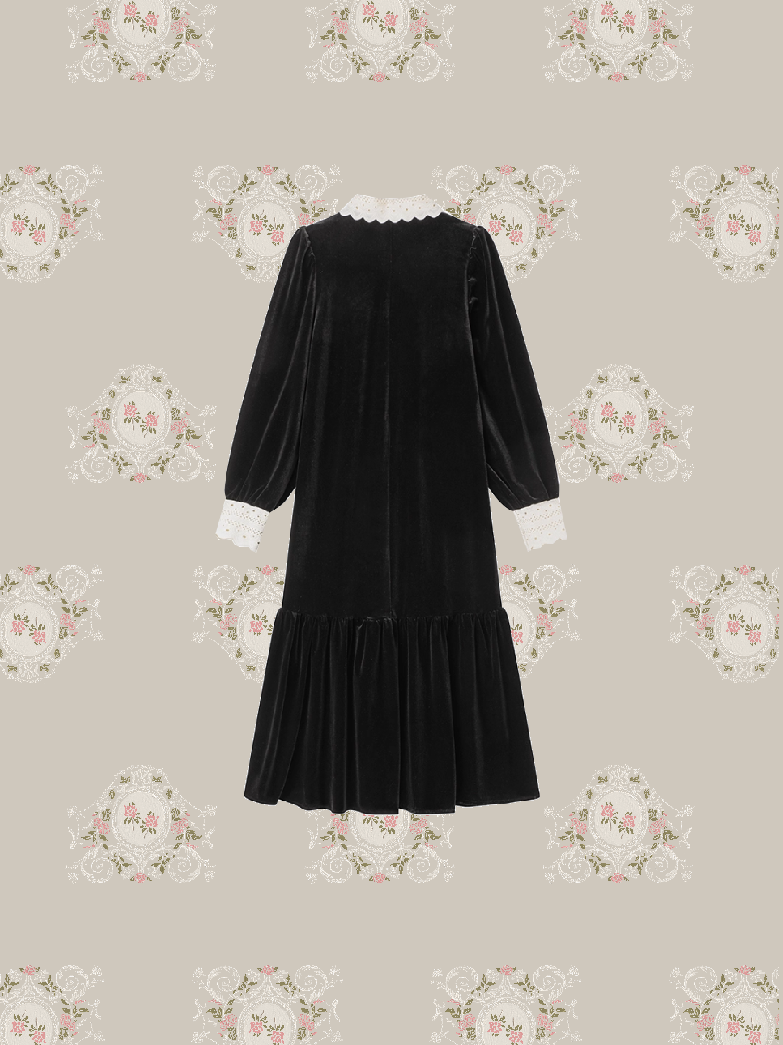 Big Lace Ribbon Velvet Onepiece/ビッグレースリボンベルベット