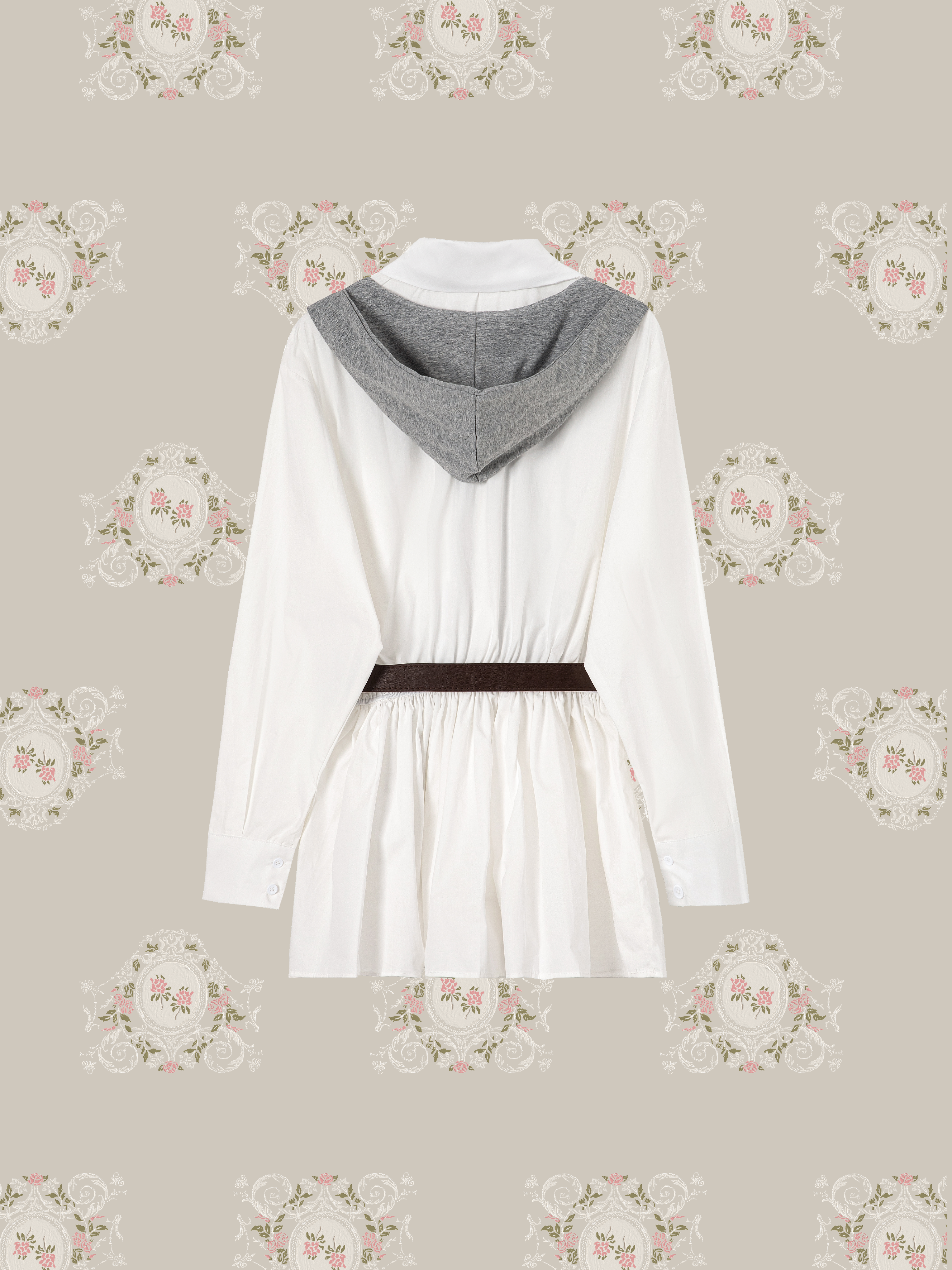 Belted Shirt One Piece With Shawl/ベルトシャツワンピースショール付き