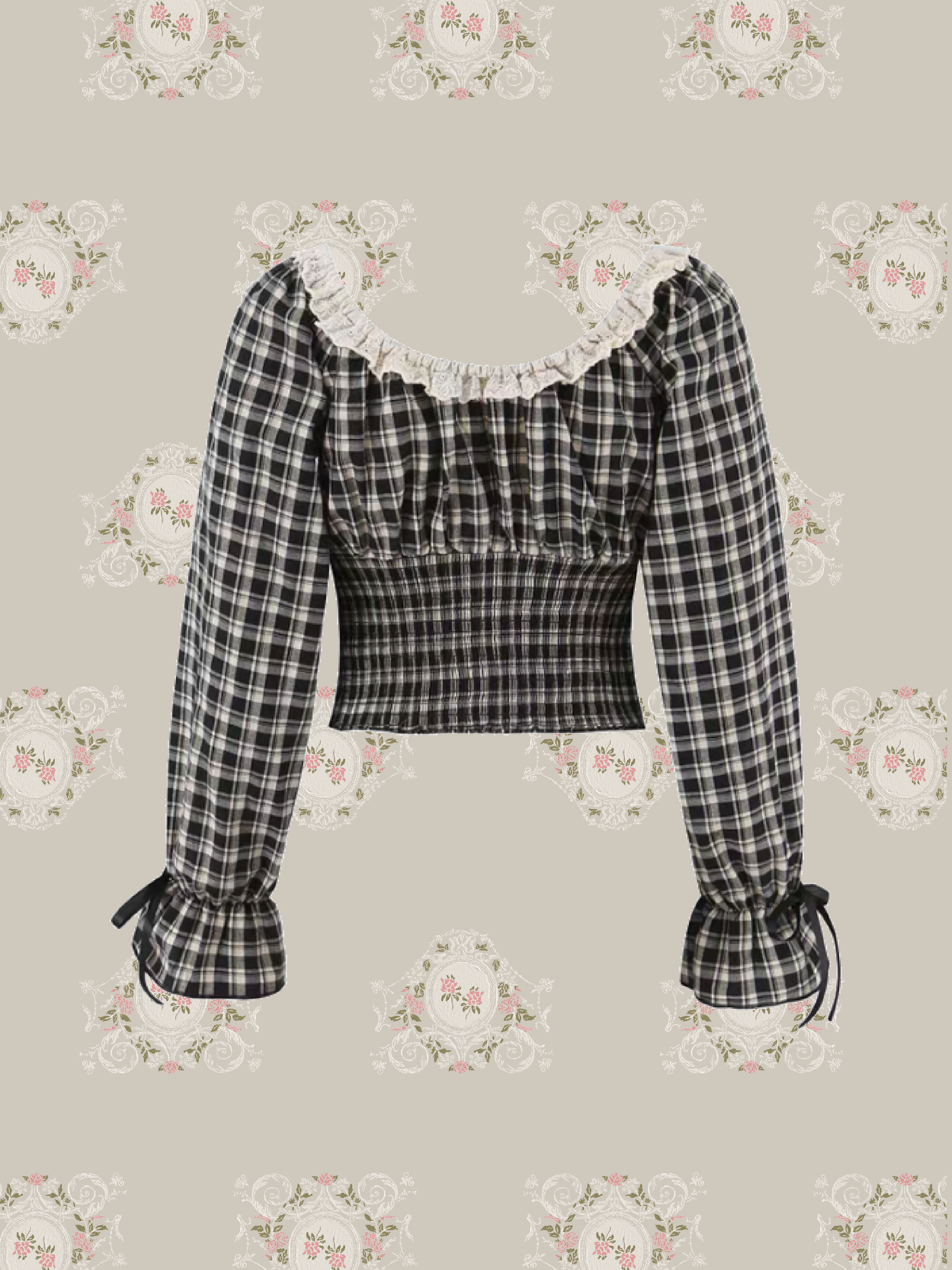Gingham Check Lace Trim Cropped Top/ギンガムチェックレーストリムクロップドトップス