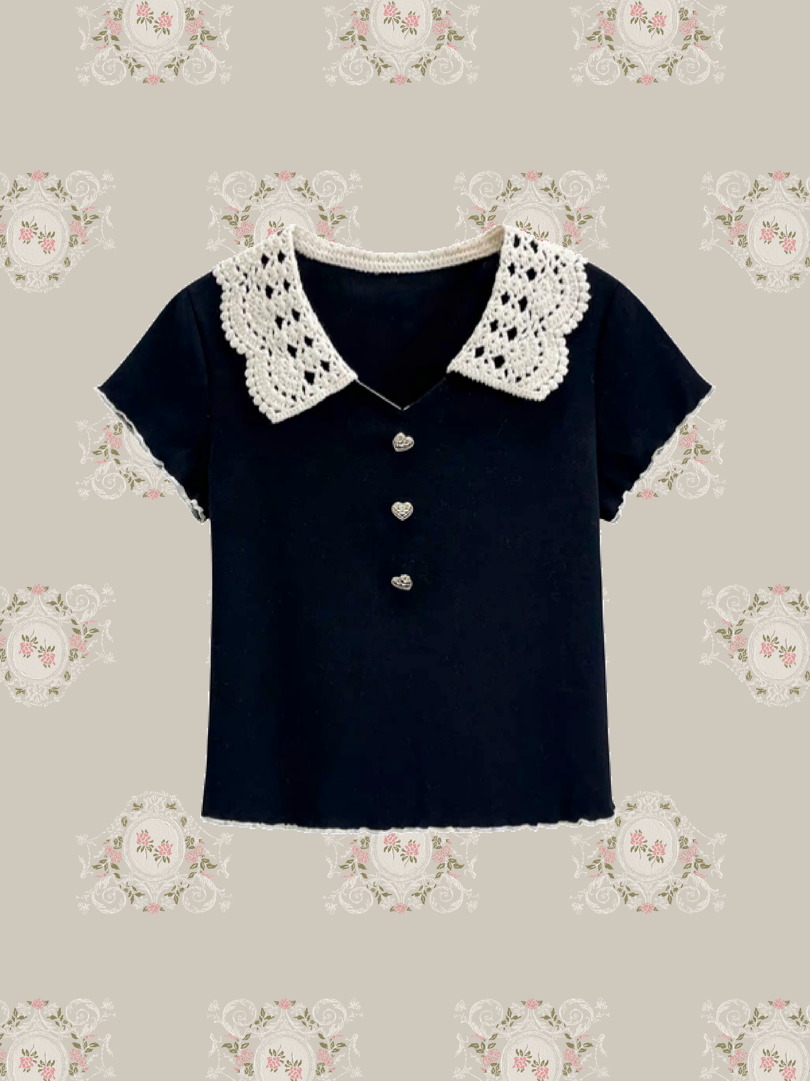 Crochet Lace Collar Top/編みレース襟トップス