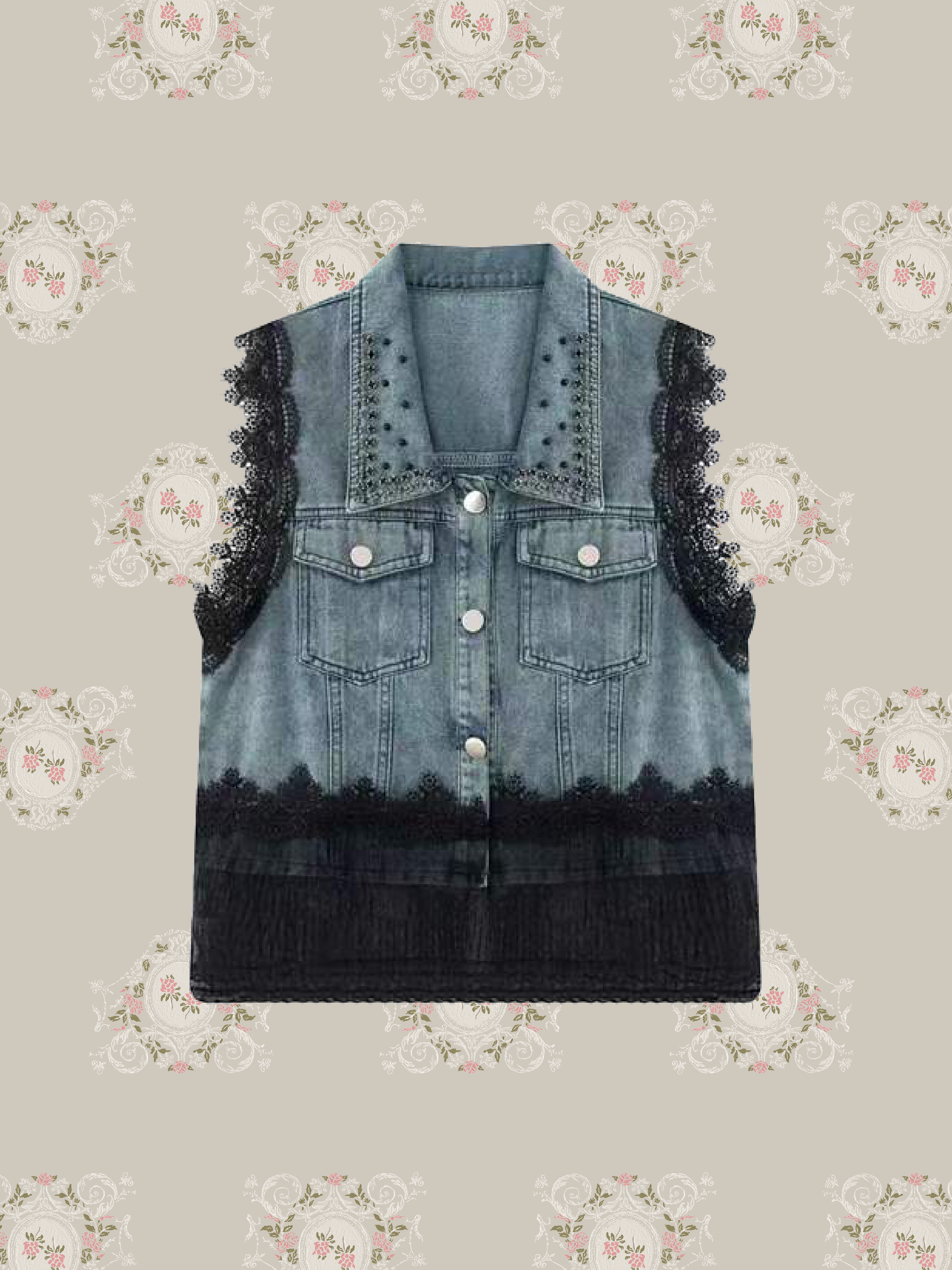 Lace Motif Denim Vest/レースデニムベスト