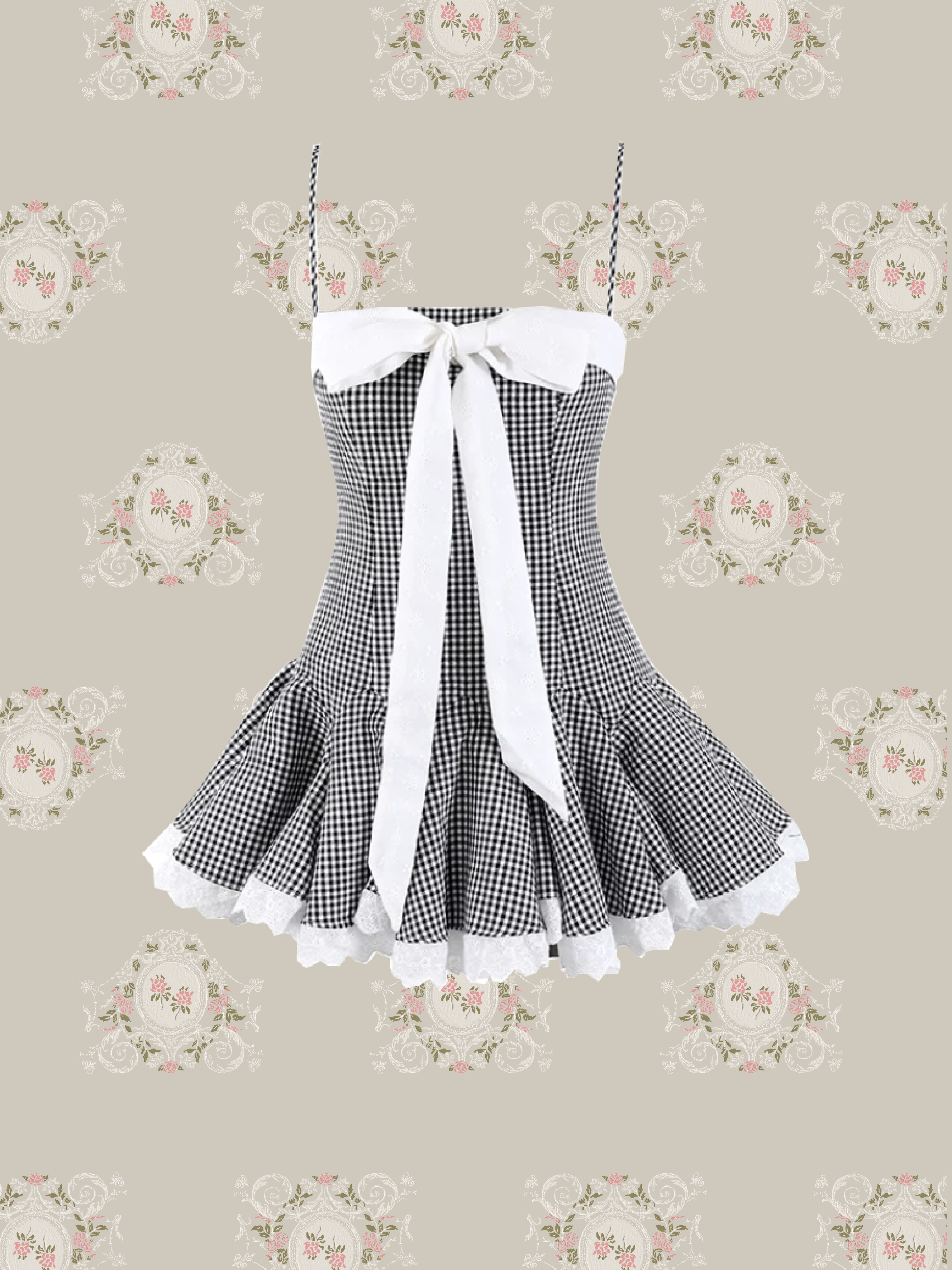 Cheerful Plaid Big Ribbon Cami Dress/華やかチェックビッグリボンキャミワンピース