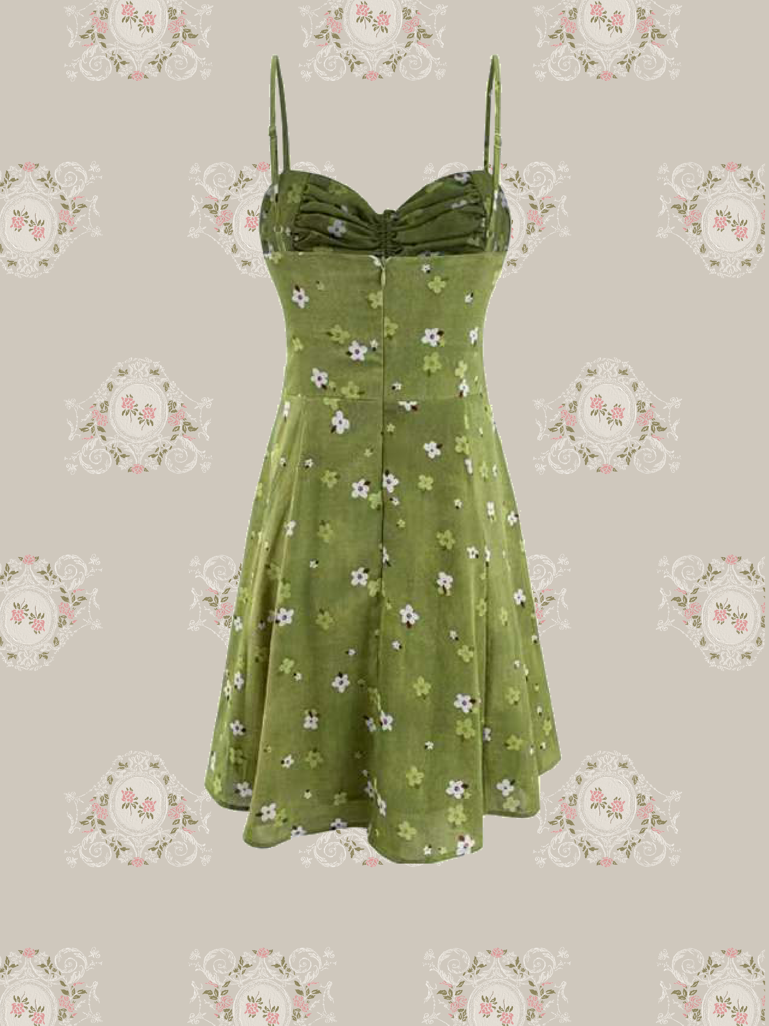 Ruched Floral Tie-Front Dress/シャーリング入り花柄フロントタイワンピース