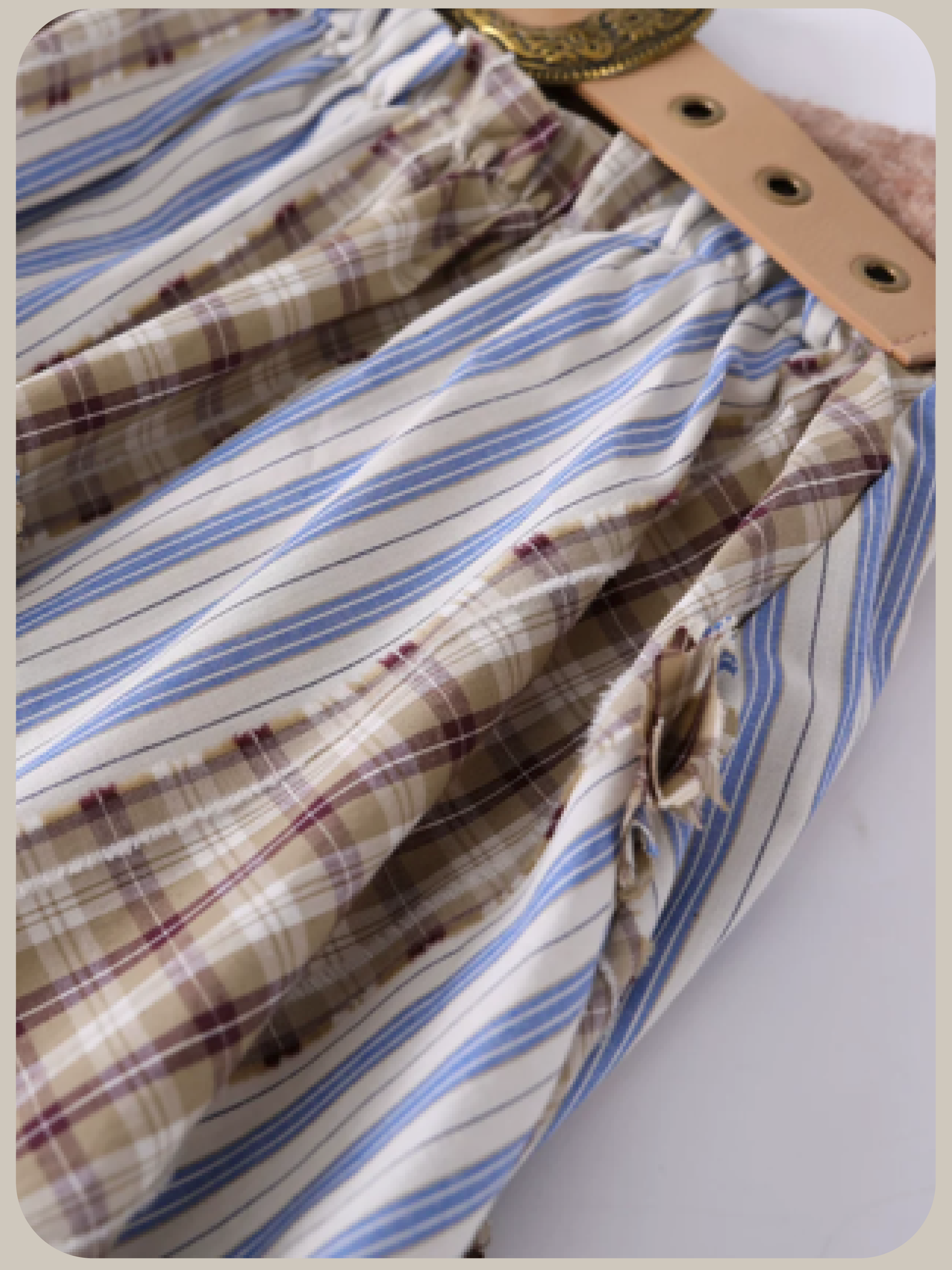 Plaid-Contrast Strapless Top with Belt/チェックコントラストストラップレストップベルト付き