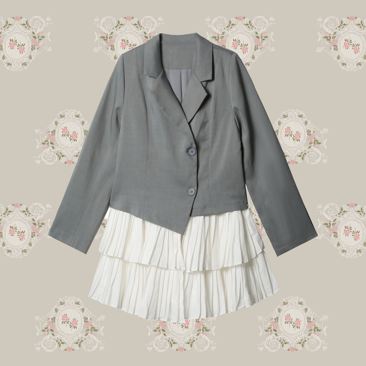 新品 LA POMME petit フリルプリーツドッキングジャケットドレス Frill Pleats Docking Jacket Dress/フリルプリーツドッキング