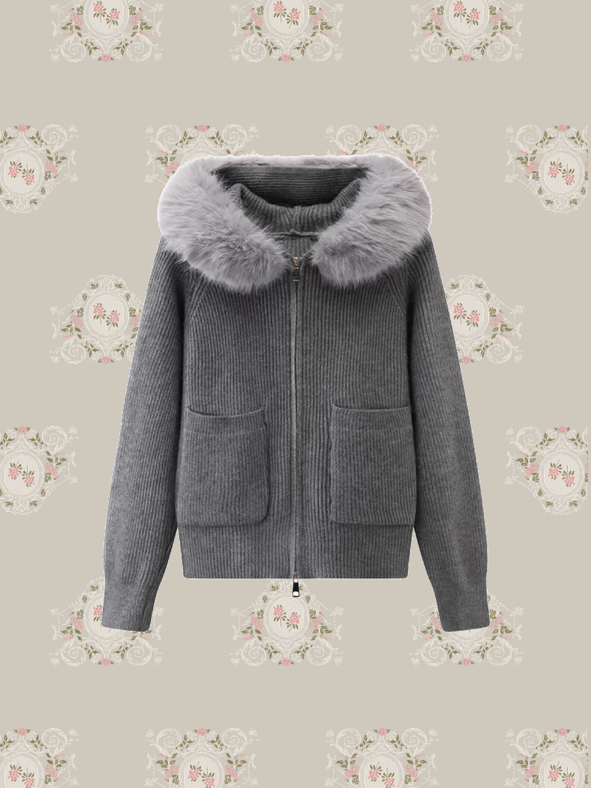Double Zip Fur Hood Cardiagan/ダブルジップファーフードカーディガン