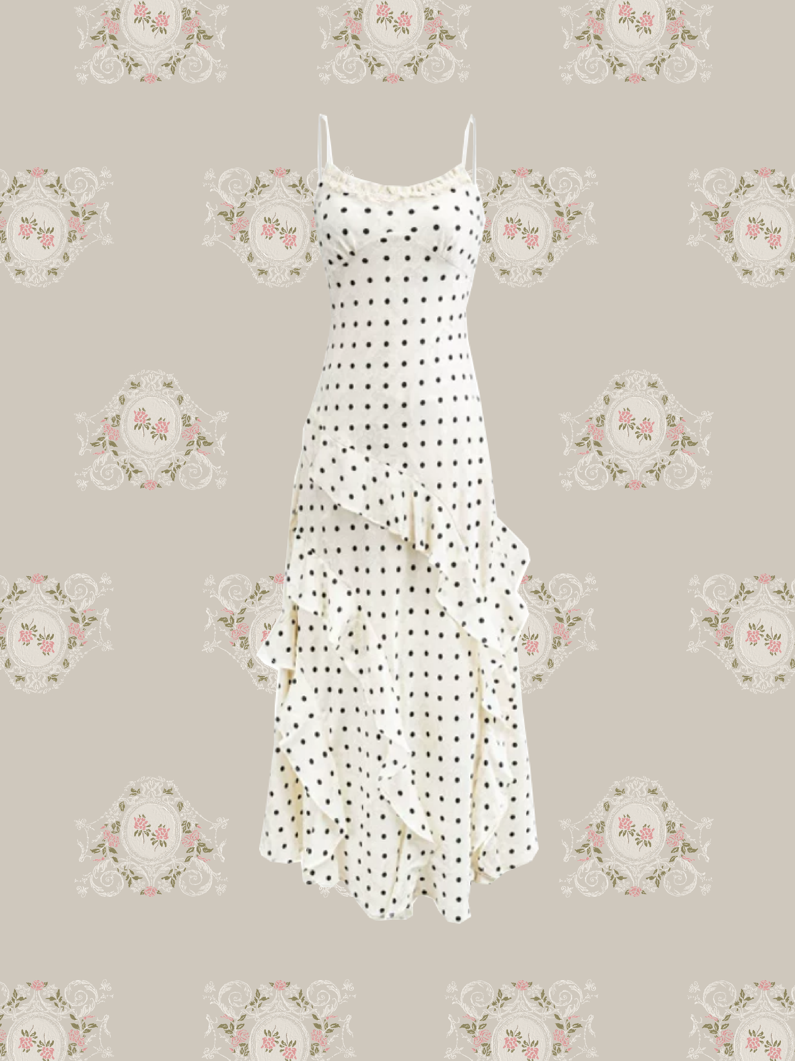 Asymmetry Ruffle Dots Cami Dress/アシンメトリーフリルドットキャミドレス