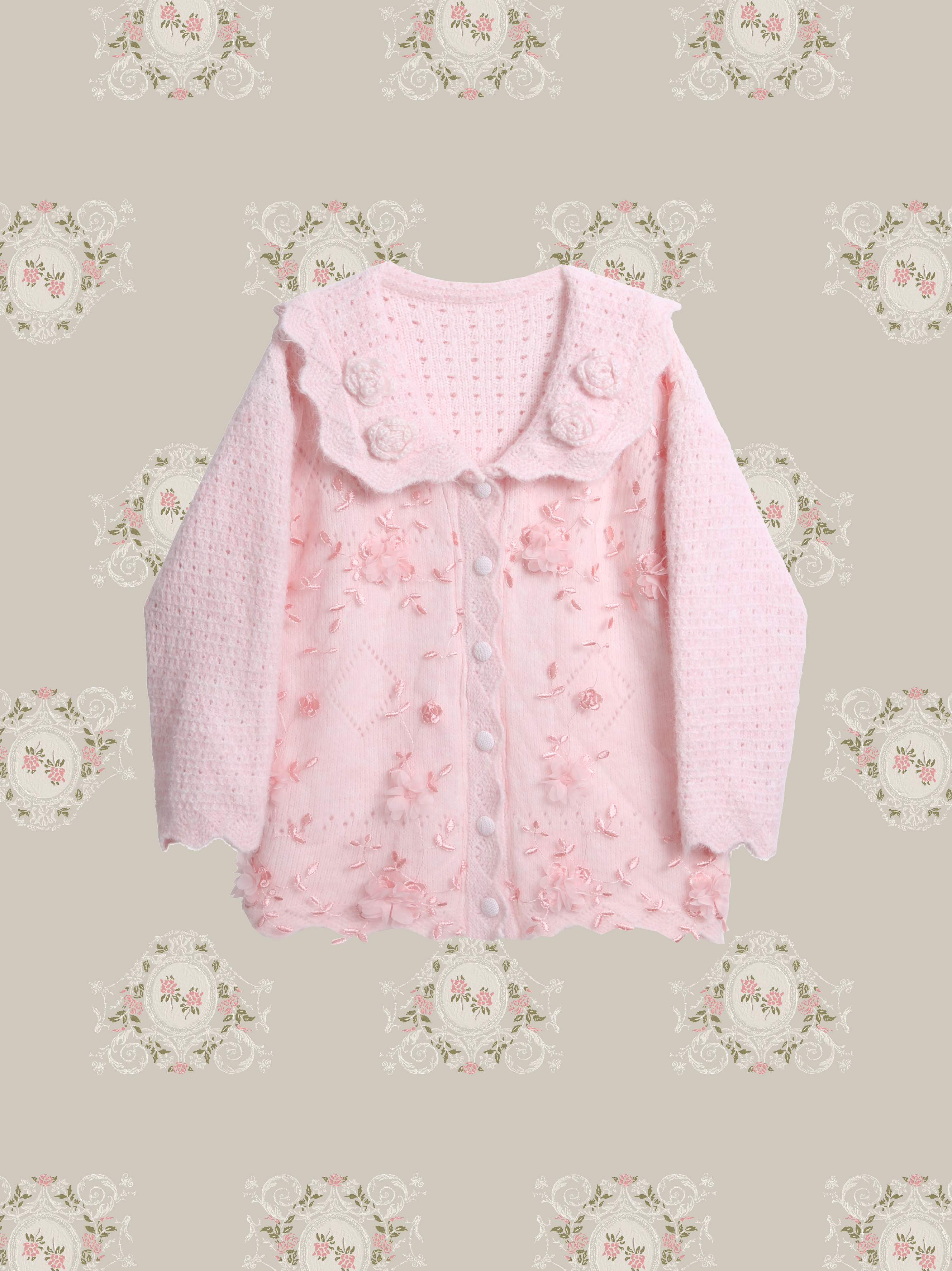 Flower Jacquard Pink Cardigan/フラワージャカードピンクカーディガン