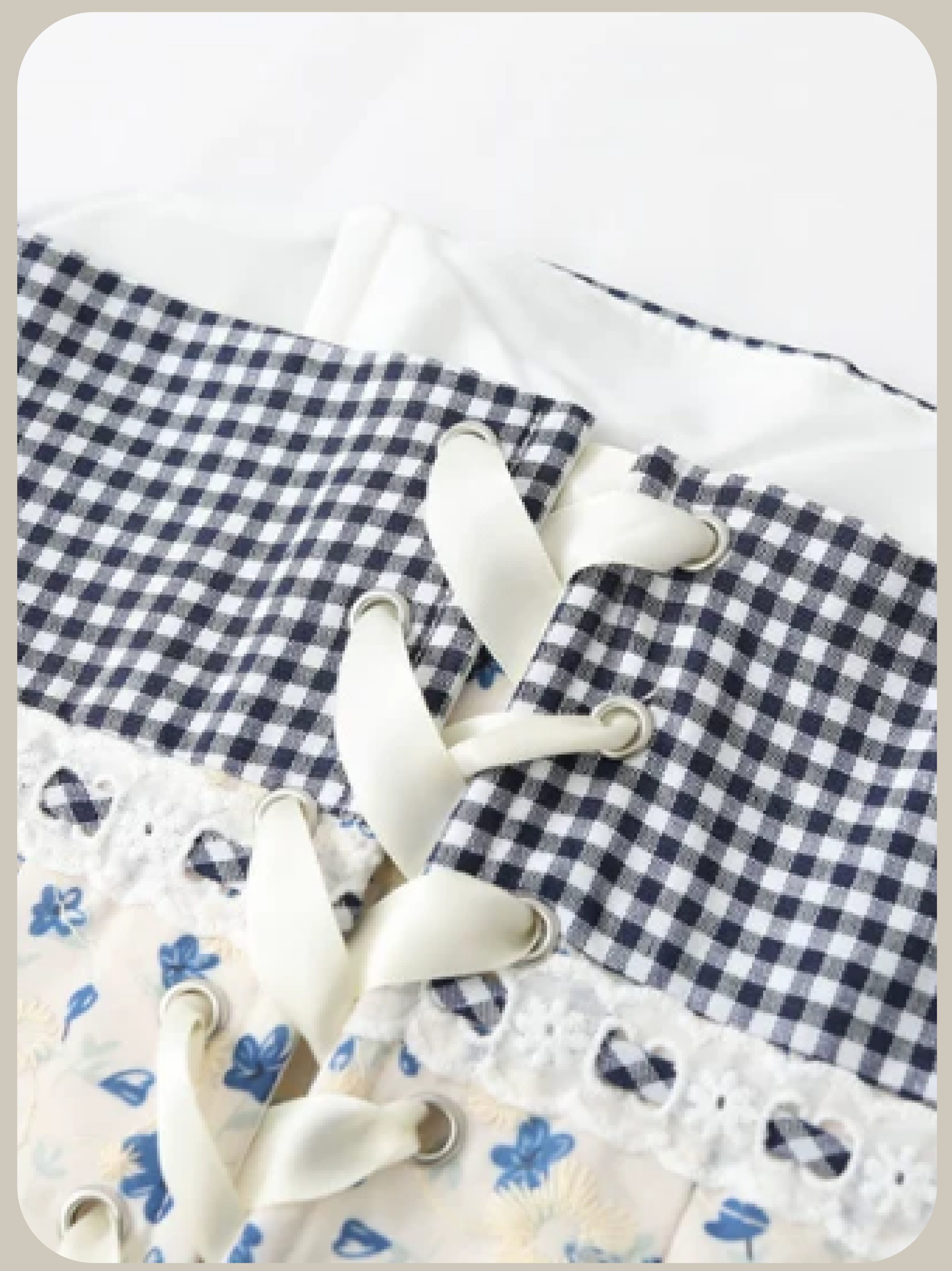 Strapless Gingham Floral Bow Set Up/ストラップレスギンガムチェック柄リボンセット