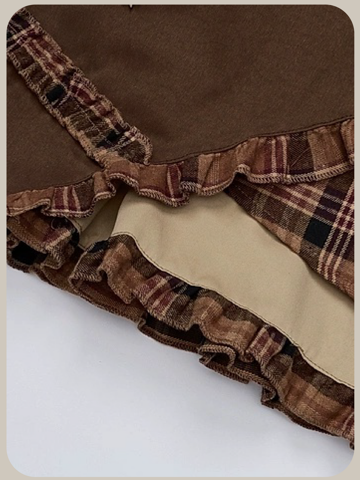Asymmetry Ruffle Hem Plaid Stitching Skirt/アシンメトリーラッフルヘムチェック柄スカート