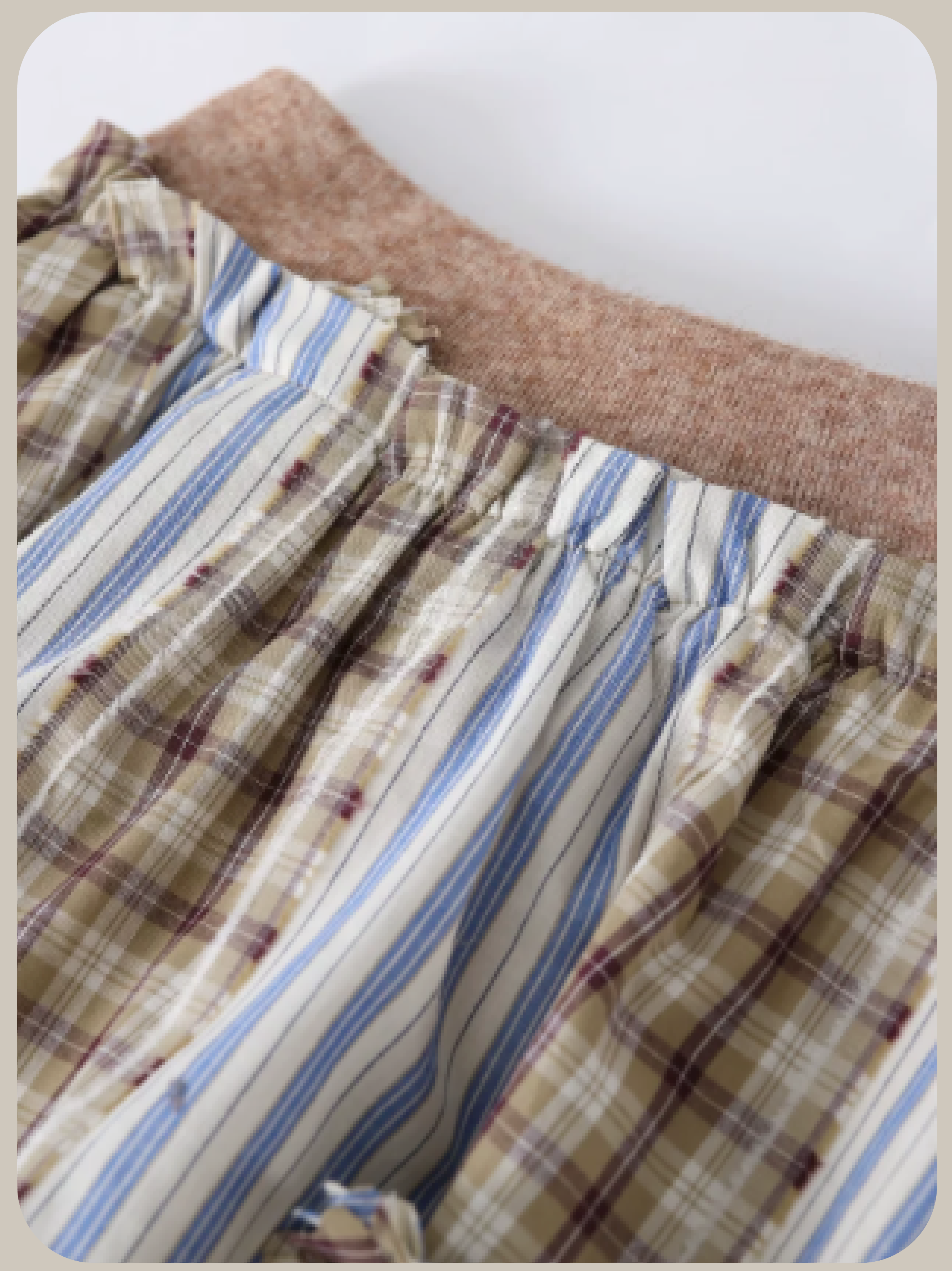 Plaid-Contrast Strapless Top with Belt/チェックコントラストストラップレストップベルト付き